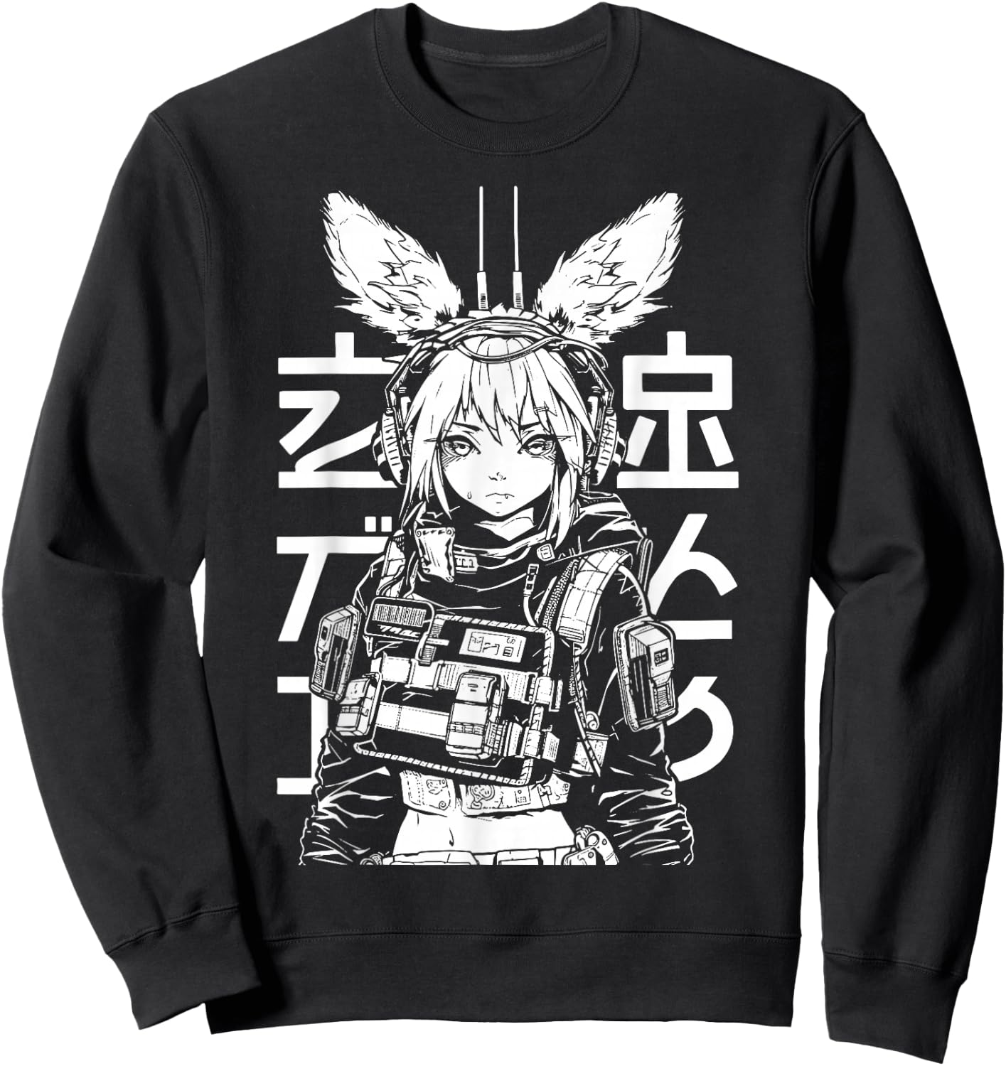 Anime Manga Punk Bunny Girl | Cyberpunk Japanese Harajuku Sweatshirt - Sweatshirt | Black