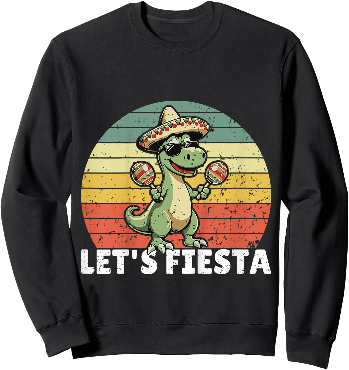 Kids Let’s Fiesta Mexican Dino Cinco De Mayo Toddler Boys Sweatshirt - Sweatshirt | Black