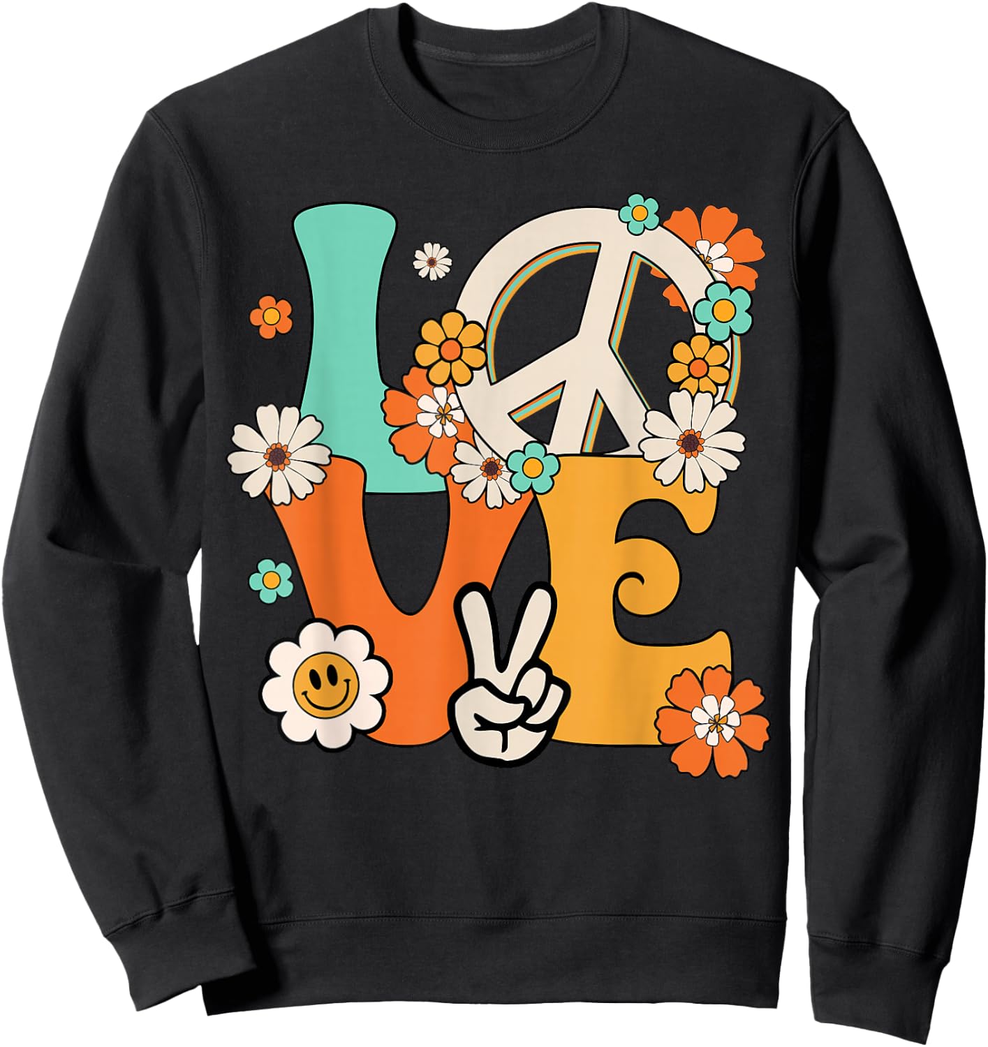 Peace Sign Love 60s & 70s Hippie Style Shirt Sweatshirt - Sweatshirt | Black