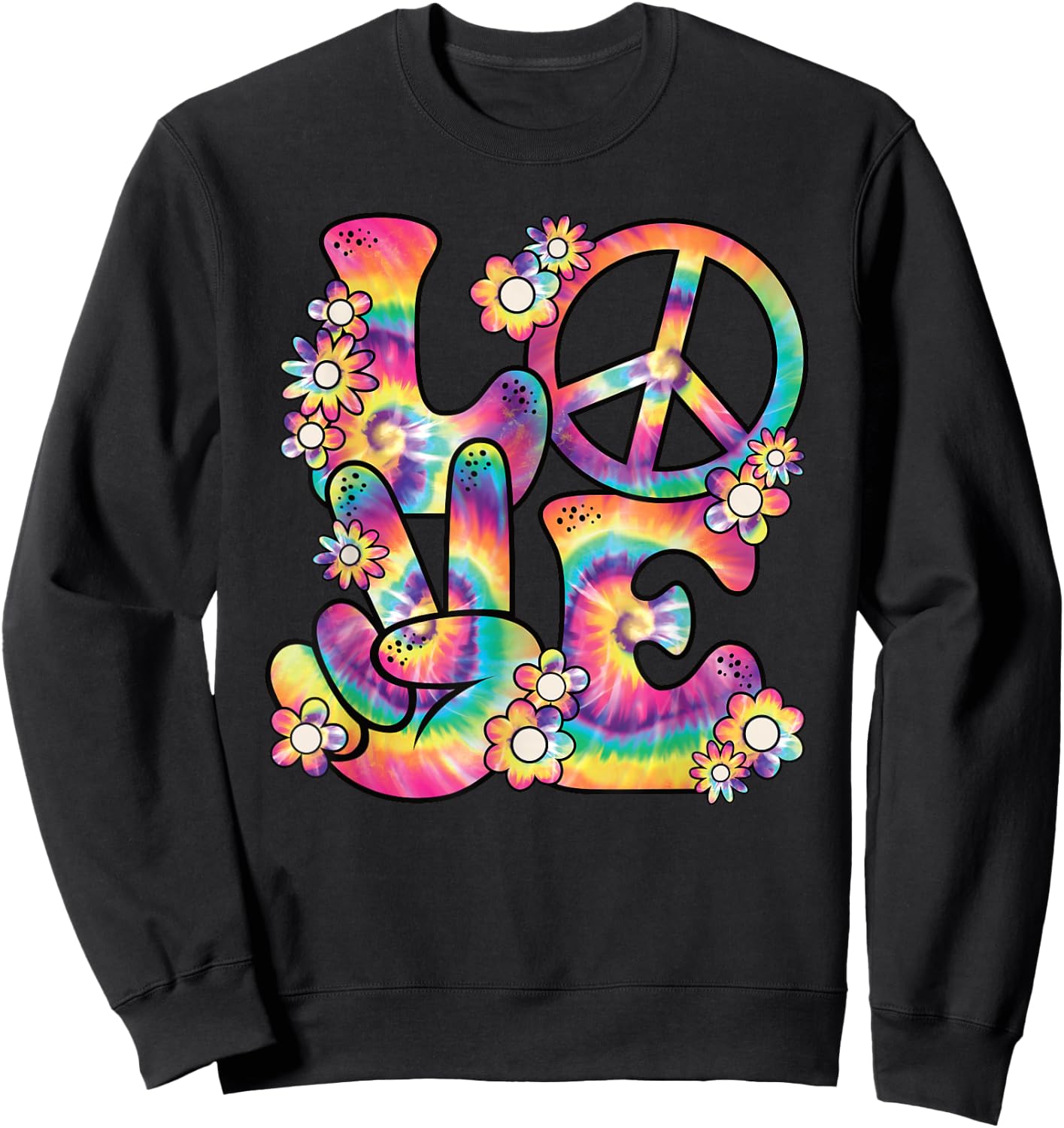 Hippie Love Peace 60s 70s Theme Party Outfit Costume , black Sweatshirt - Sweatshirt | Black
