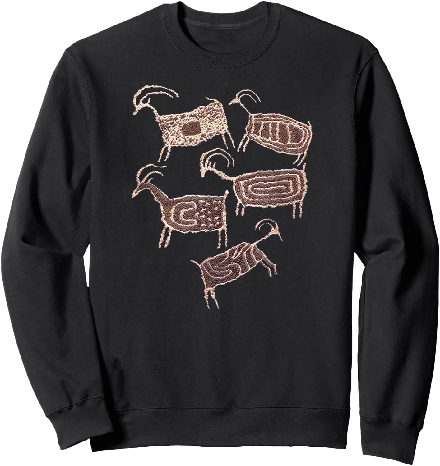 Petroglyphs. Rock Art. Five Patterned Bighorn Ram Sheep. Sweatshirt - Sweatshirt | Black