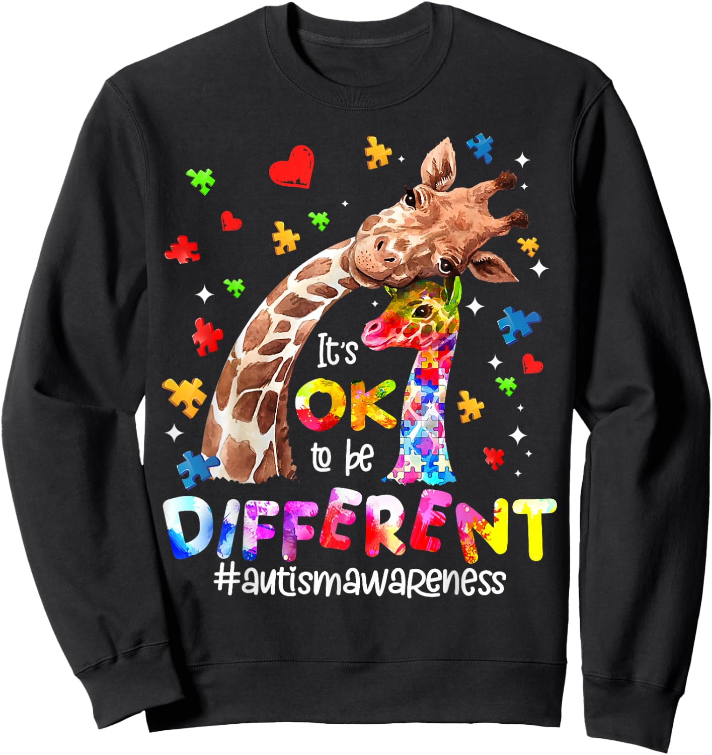 Autism Awareness Its Ok To Be Different Giraffe Women Kid Sweatshirt - Sweatshirt | Black