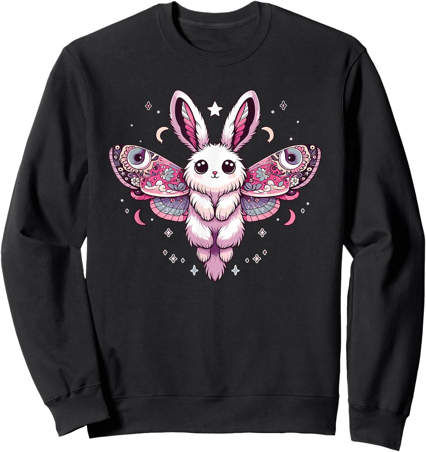 Kawaii Pastel Goth Cute Creepy Bunny Moth Sweatshirt - Sweatshirt | Black