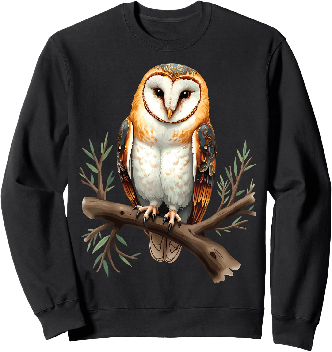 Perched Owl, Owl Illustration Sweatshirt - Sweatshirt | Black