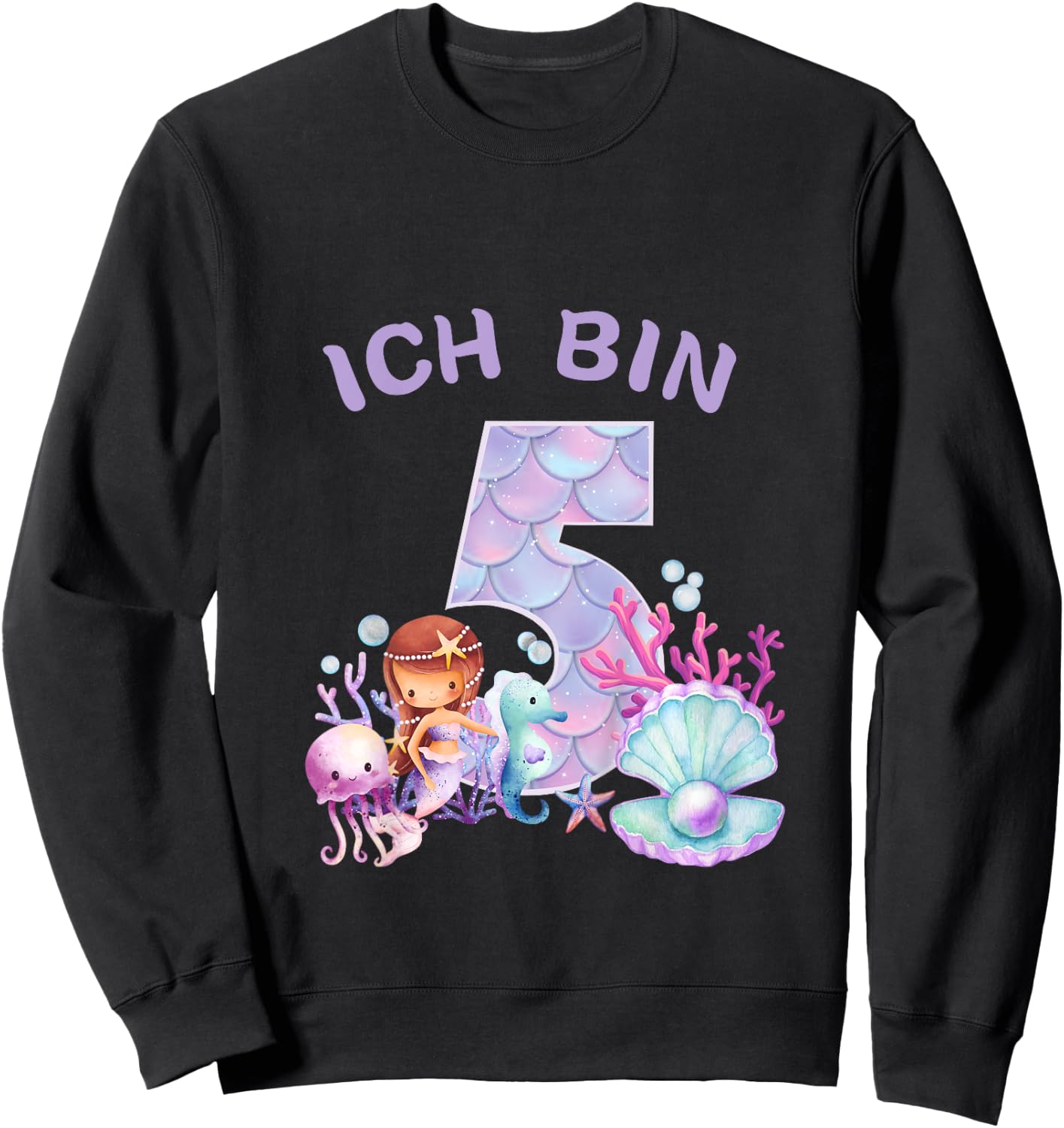 Kids Kids 5th Birthday Shirt Mermaid Mermaid Girls 5 Years , black Sweatshirt - Sweatshirt | Black