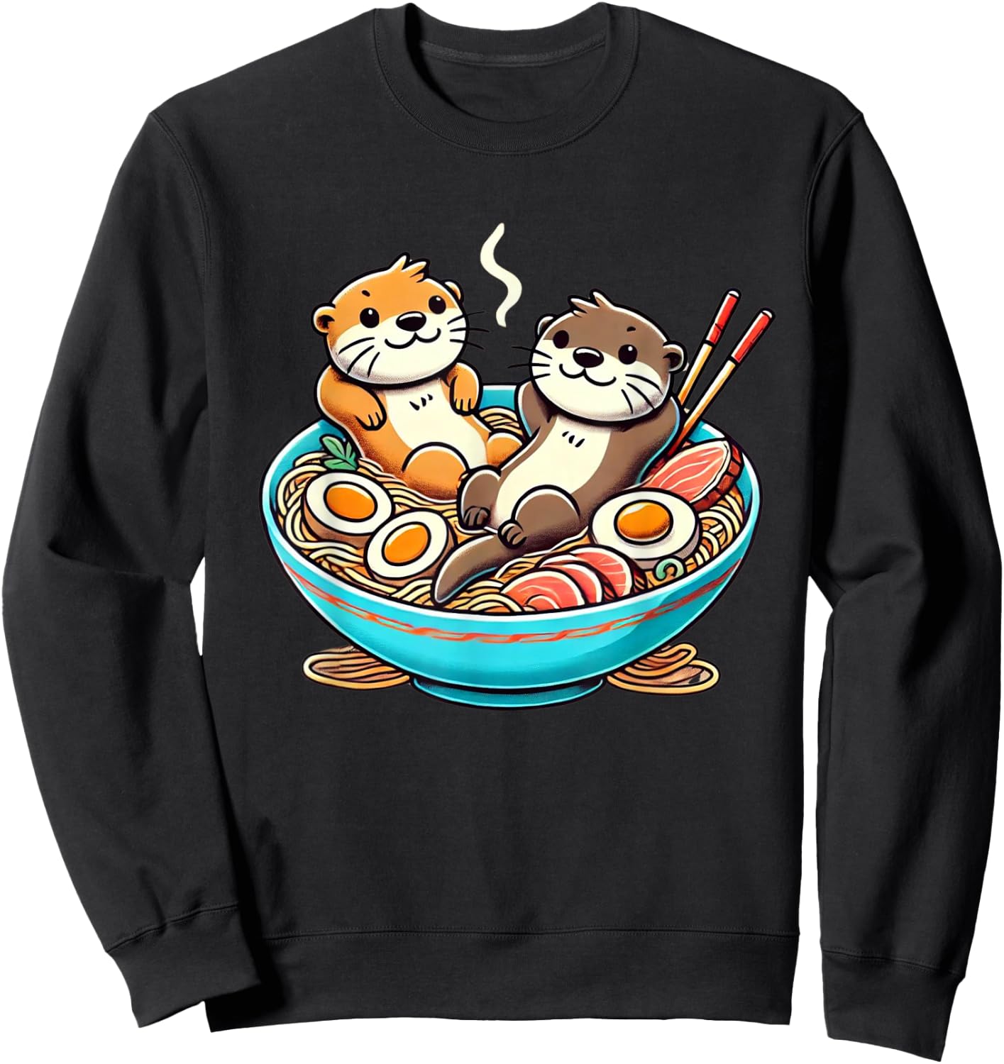 Kawaii Otter Shirt Japanese Ramen noodles Soup Otter Lover Sweatshirt - Sweatshirt | Black