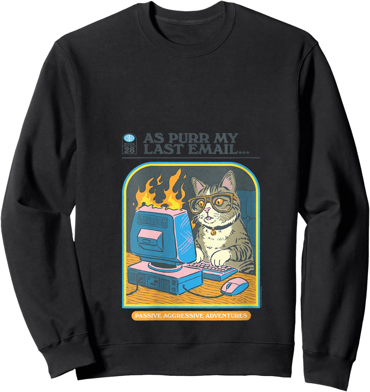 Steven Rhodes As Purr My Last Email Cat Humor V-Neck Sweatshirt - Sweatshirt | Black