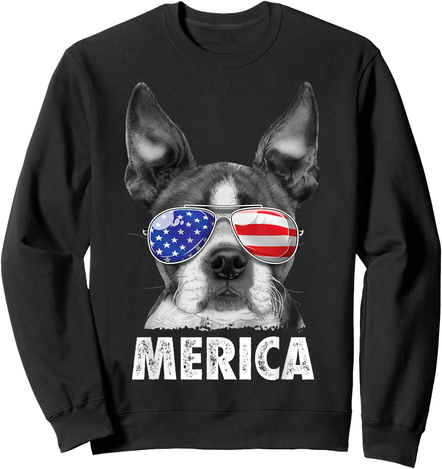 Boston Terrier 4th of July Merica Men Women USA Flag Vintage Sweatshirt - Sweatshirt | Black