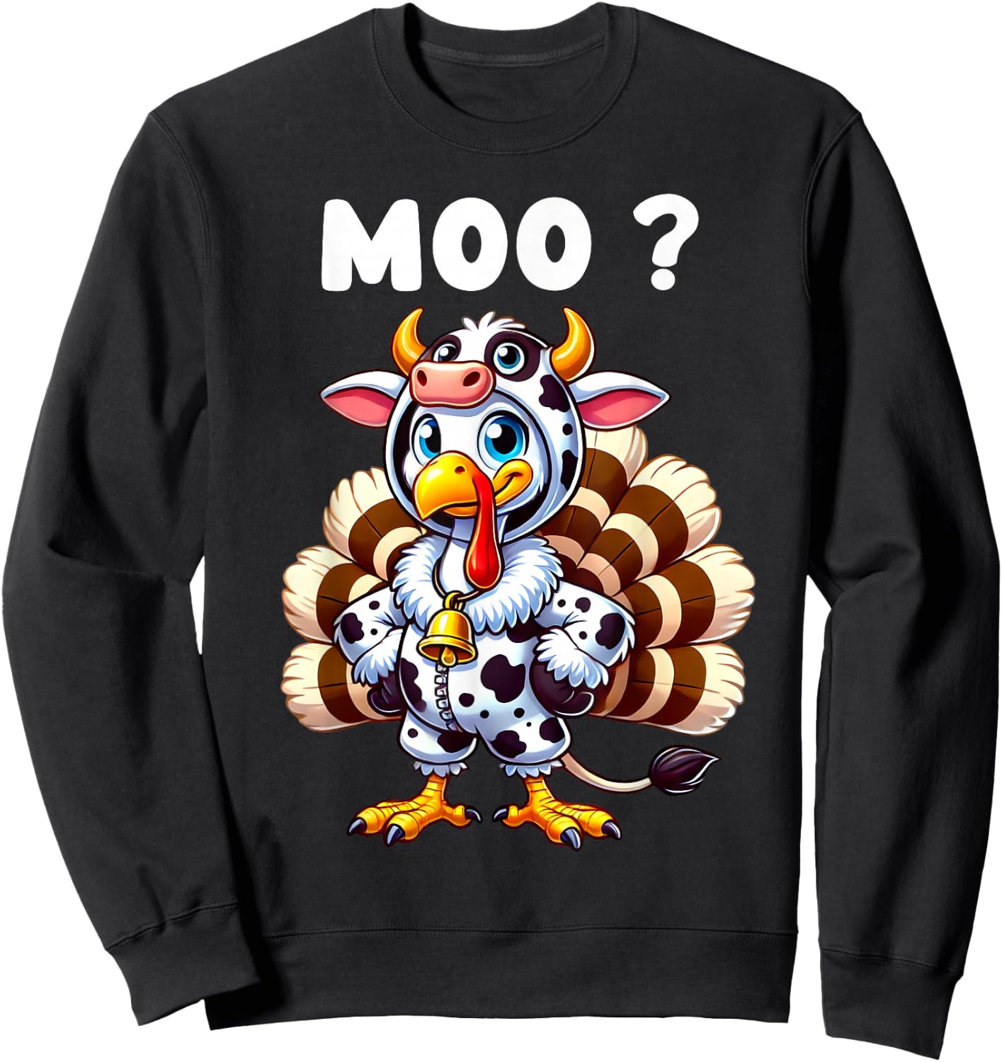 Funny Turkey Moo Thanksgiving Turkey Cow Moo Sweatshirt - Sweatshirt | Black