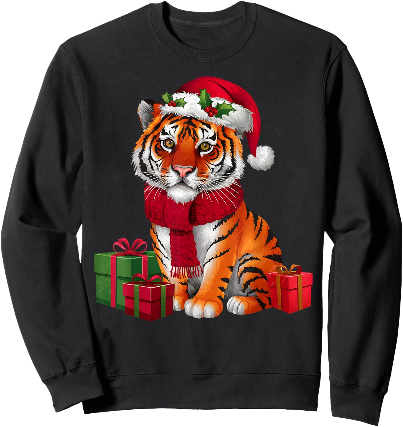 Xmas Holiday Santa Bengal Tiger Christmas Sweatshirt - Sweatshirt | Black