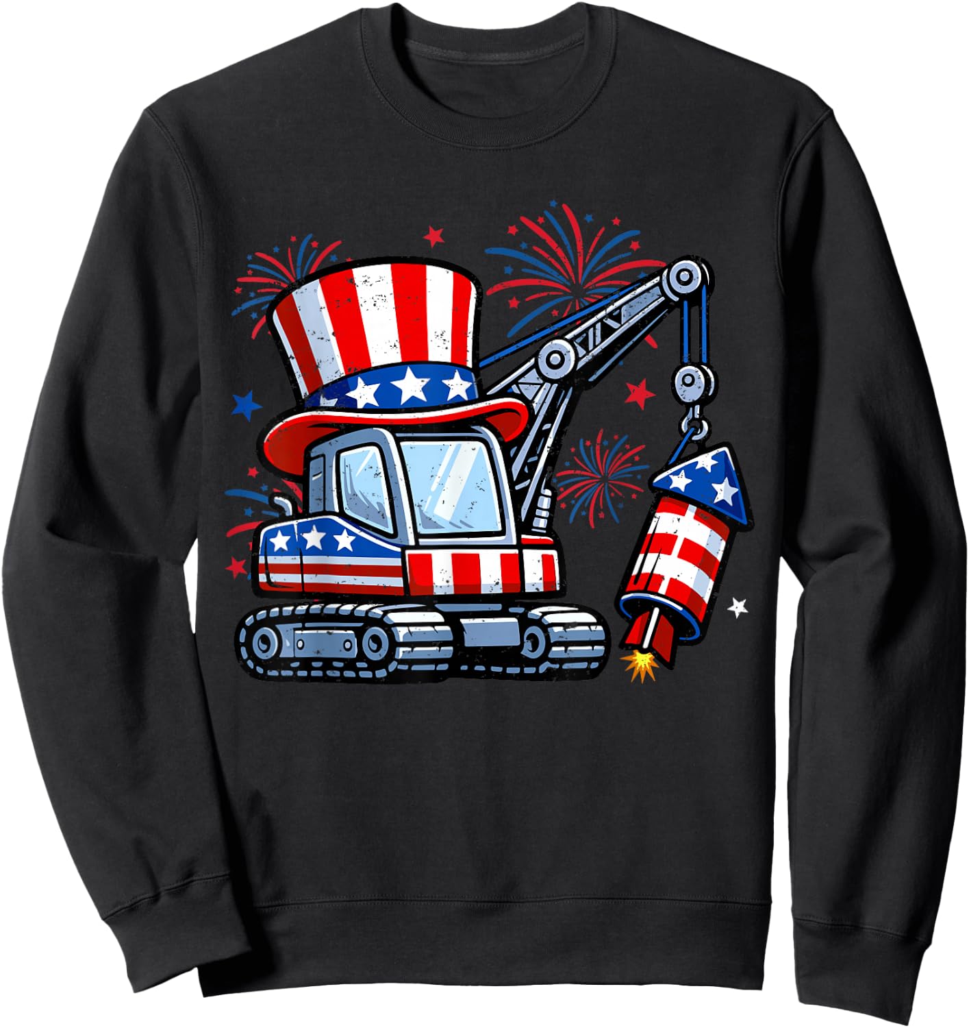 Crane Truck Firecrackers 4th of July Patriotic Boys Toddler Sweatshirt - Sweatshirt | Black