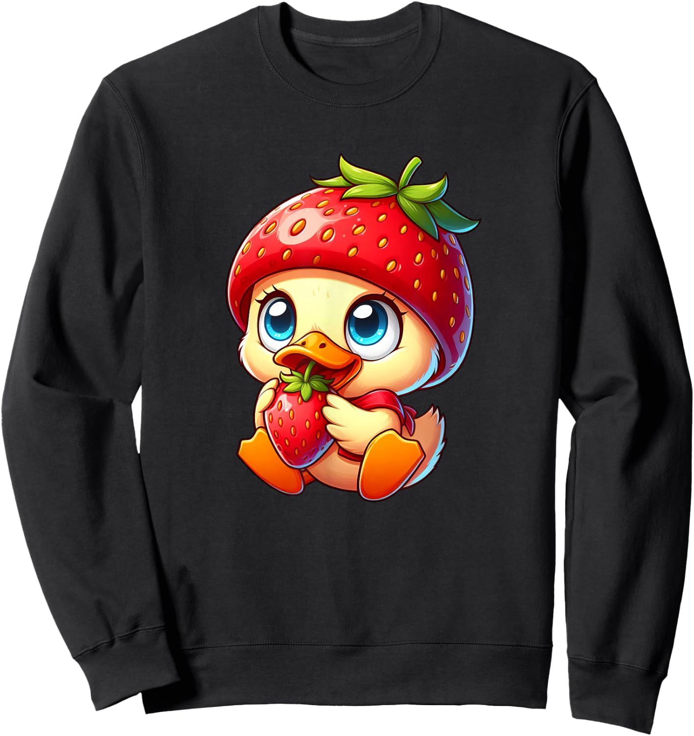 Cute Cartoon Duck Strawberry Fruit Whimsical Sweatshirt - Sweatshirt | Black