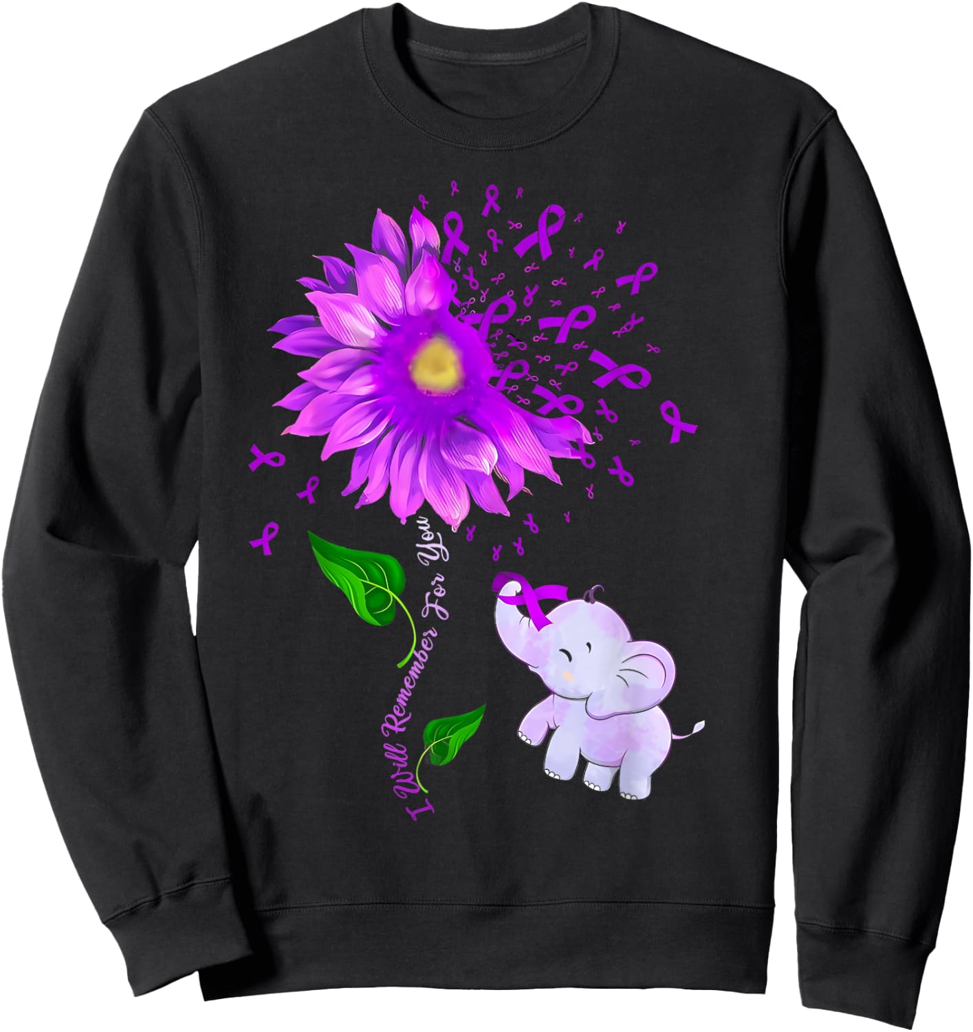 I'll Remember For You Purple Elephant Alzheimer's Awareness Sweatshirt - Sweatshirt | Black