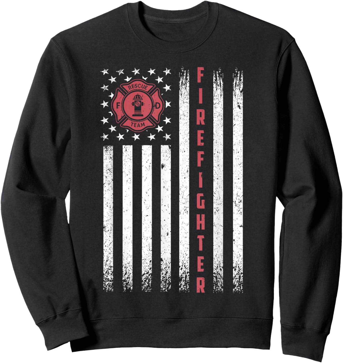 Firefighter Patriotic Usa American Flag Sweatshirt - Sweatshirt | Black