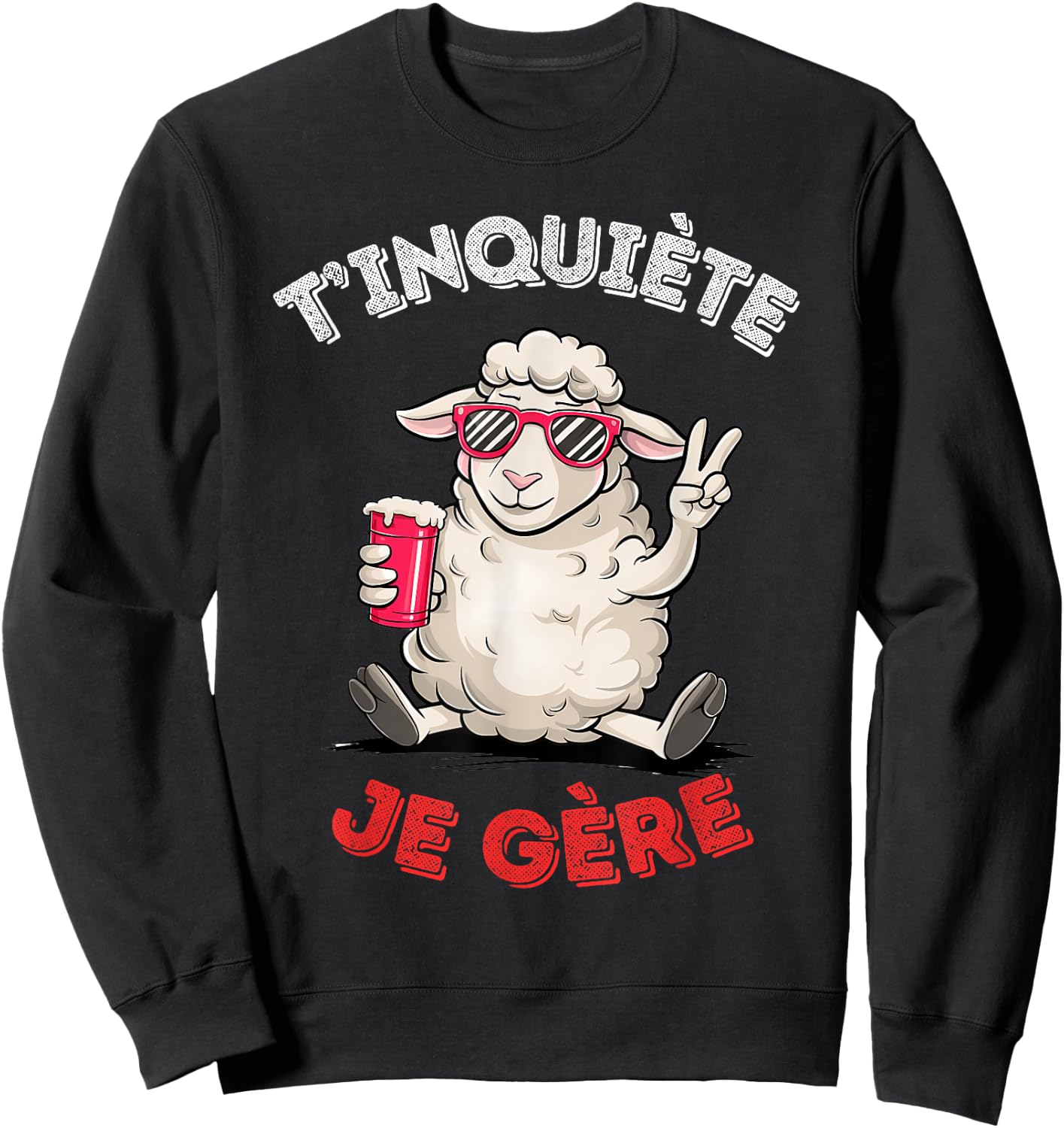 Mouton Accessory Humour Beer Aperitif T'inquiète Je Gère Sweatshirt - Sweatshirt | Black