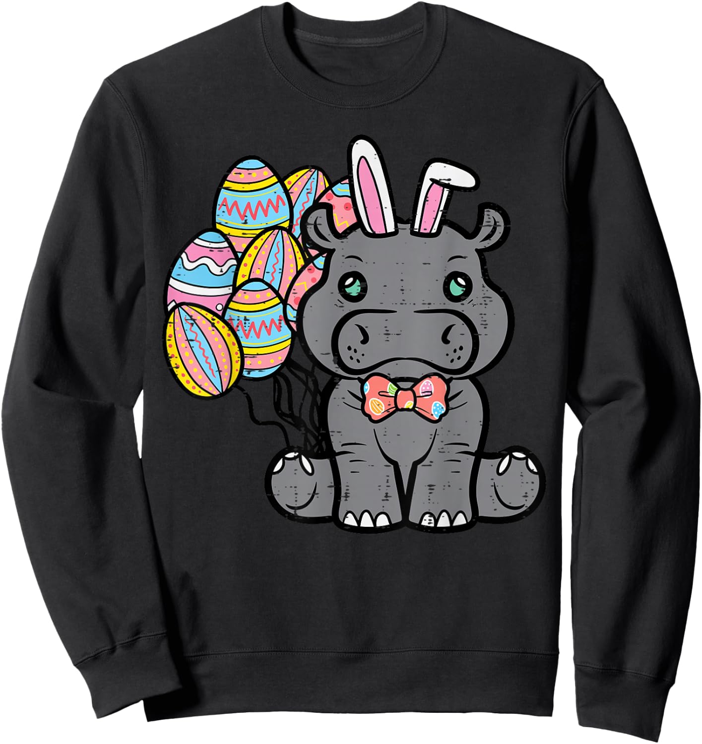 Easter Hippo Bunny Eggs Hippopotamus Girls Boys Kids Women Sweatshirt - Sweatshirt | Black