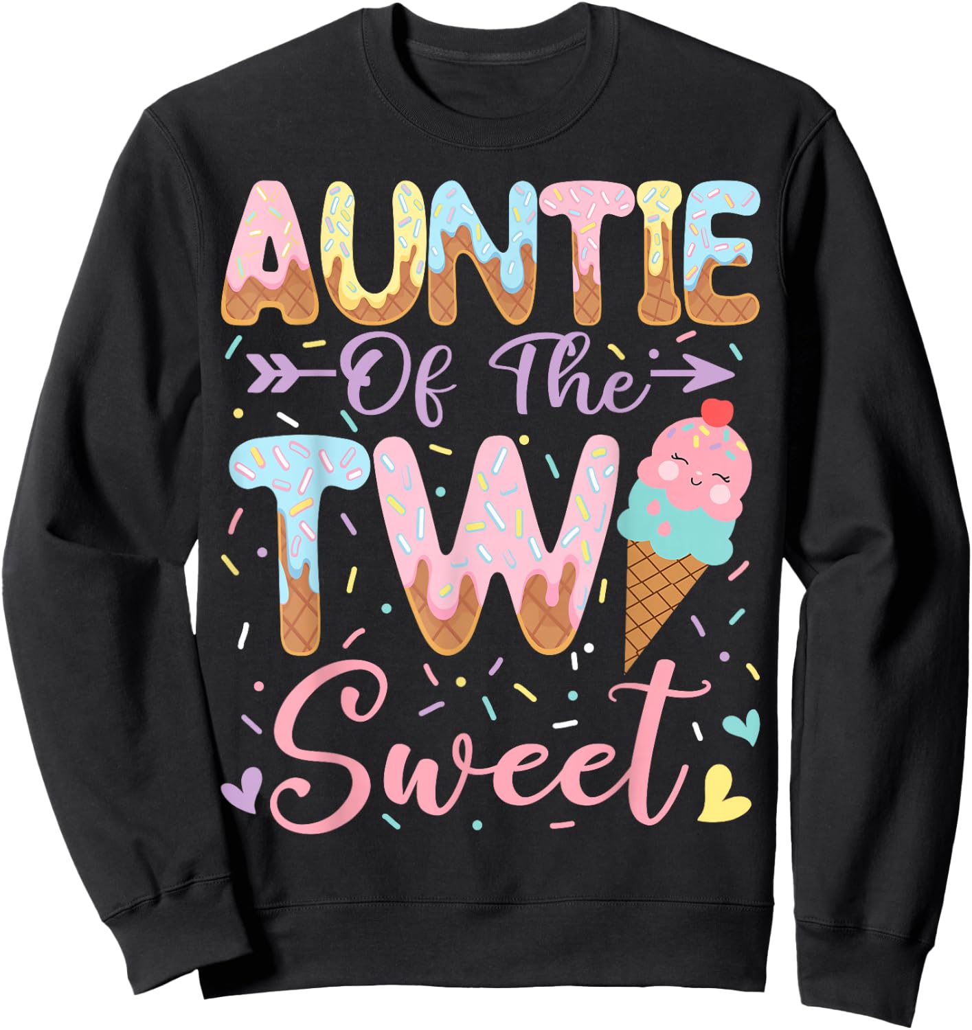 Auntie of The Two Sweet 2nd Birthday Girl Ice Cream Sweatshirt - Sweatshirt | Black