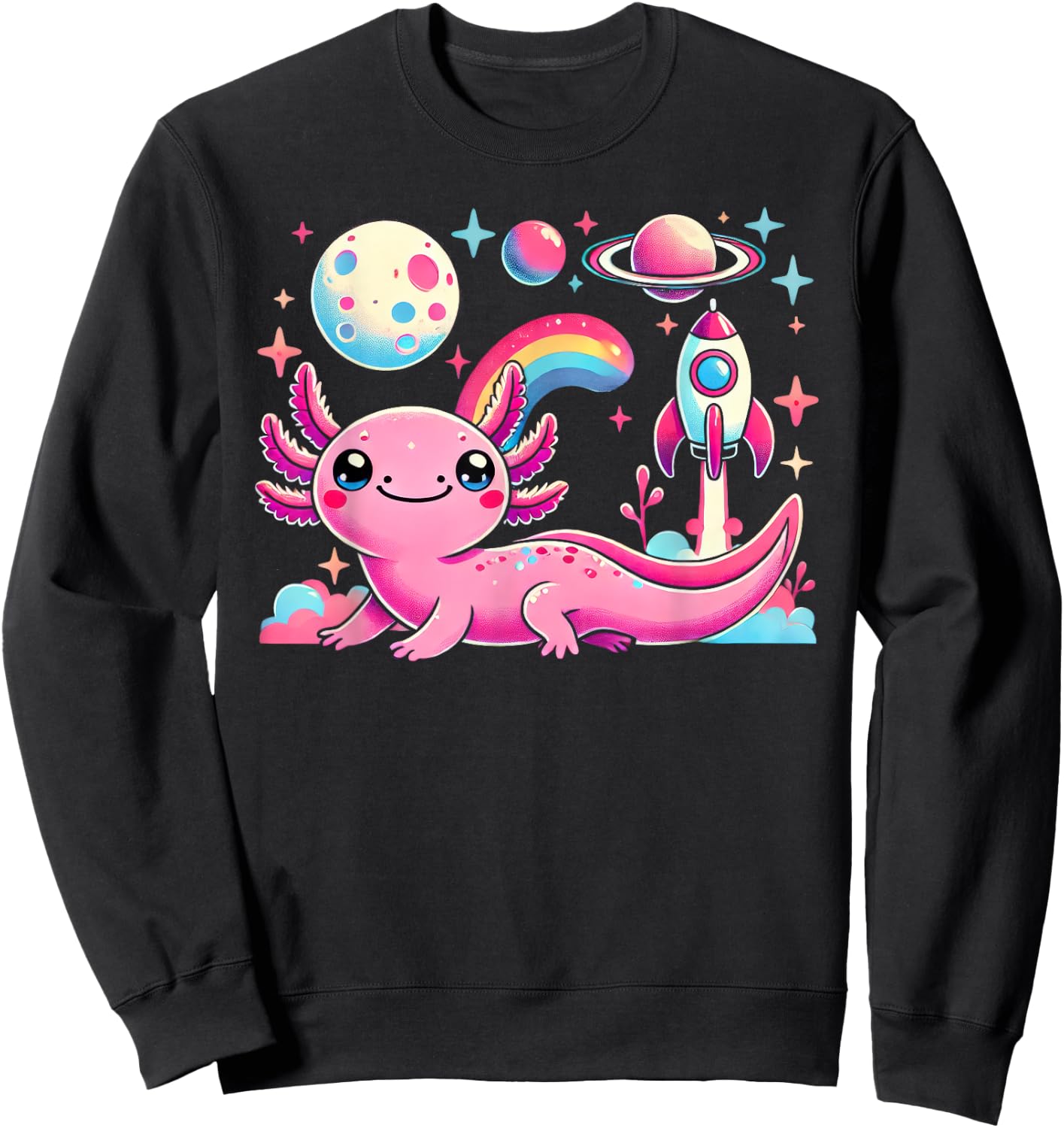 Kawaii Anime Astronaut Axolotl Lover Planets Space Kids Sweatshirt - Sweatshirt | Black