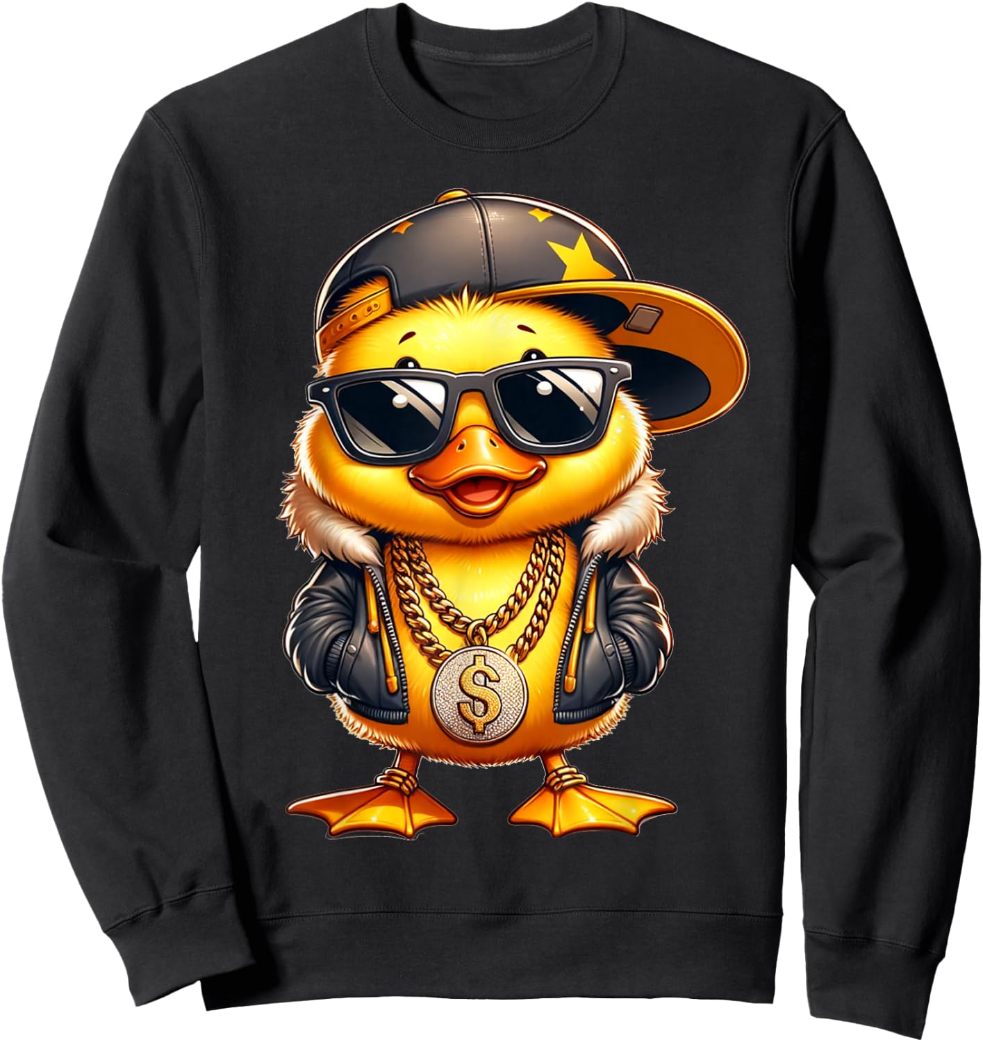 Entchen Designer Designs Cute Duckling Rapper , Children, Men, Women, Black, S Sweatshirt - Sweatshirt | Black