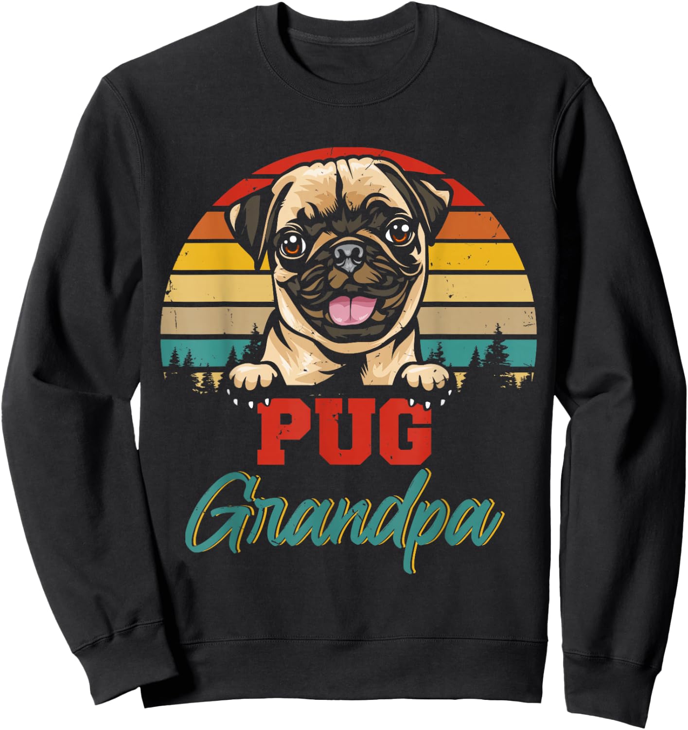 Vintage Retro Pug Grandpa Cool Father's Day Dog Lover Men Women Kids Sweatshirt - Sweatshirt | Black