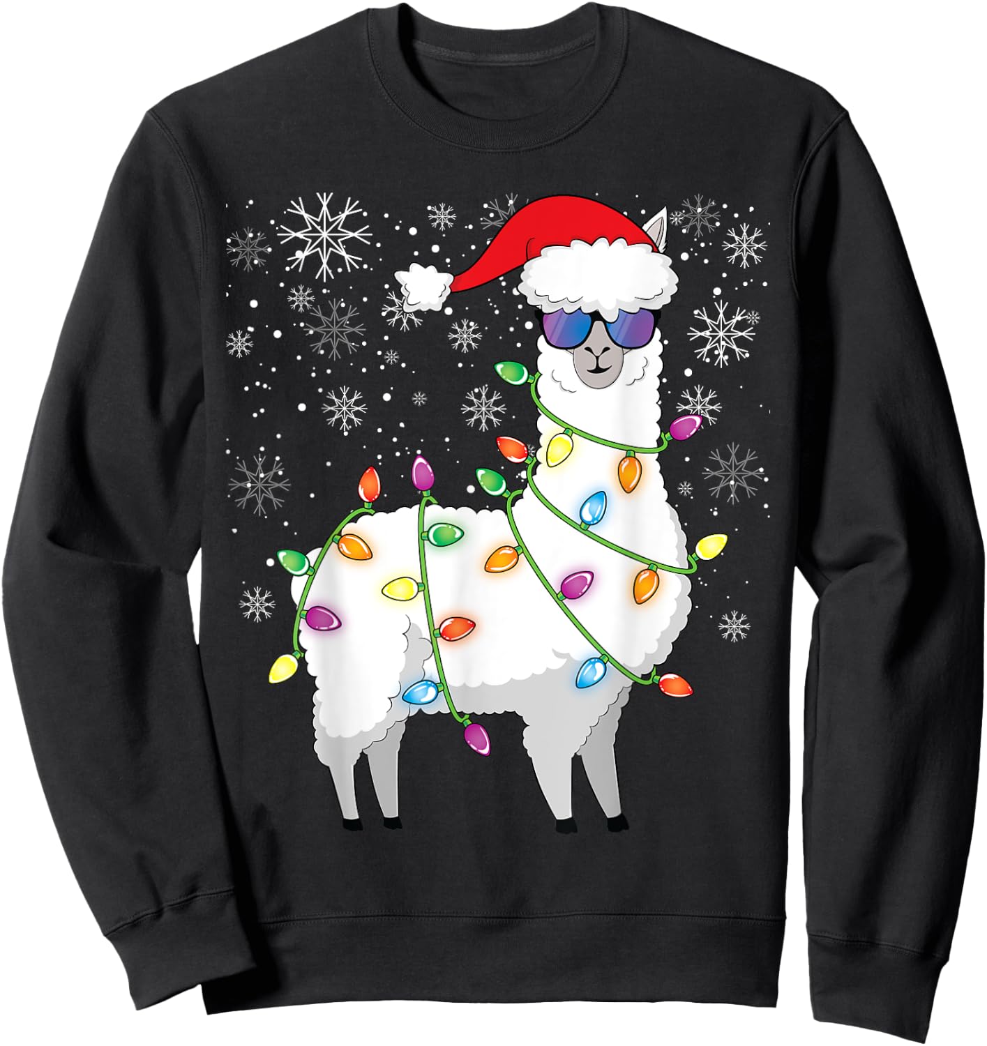Christmas Llama Funny Christmas Alpaca Santa Llama Sweatshirt - Sweatshirt | Black