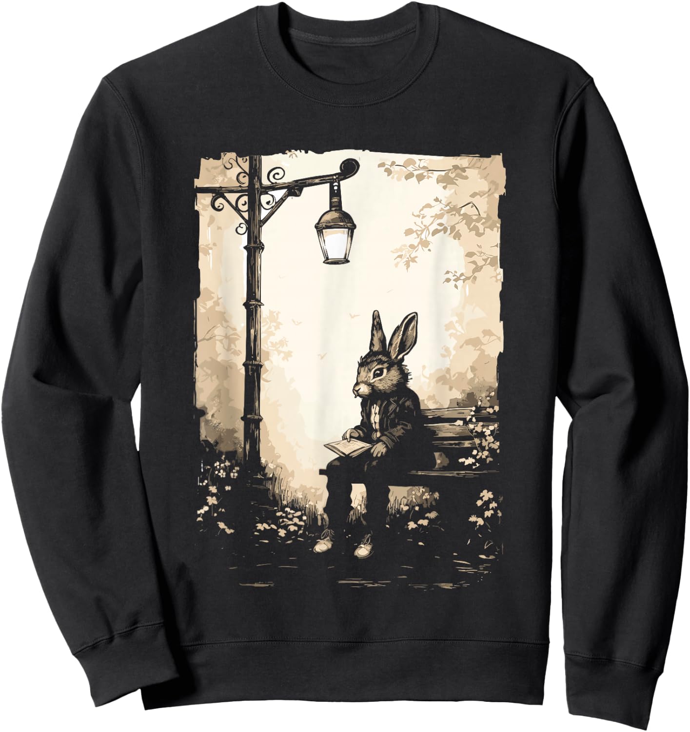 Rabbit with Book on Park Bench Bunny Lover, Men, Women, Kids Sweatshirt - Sweatshirt | Black