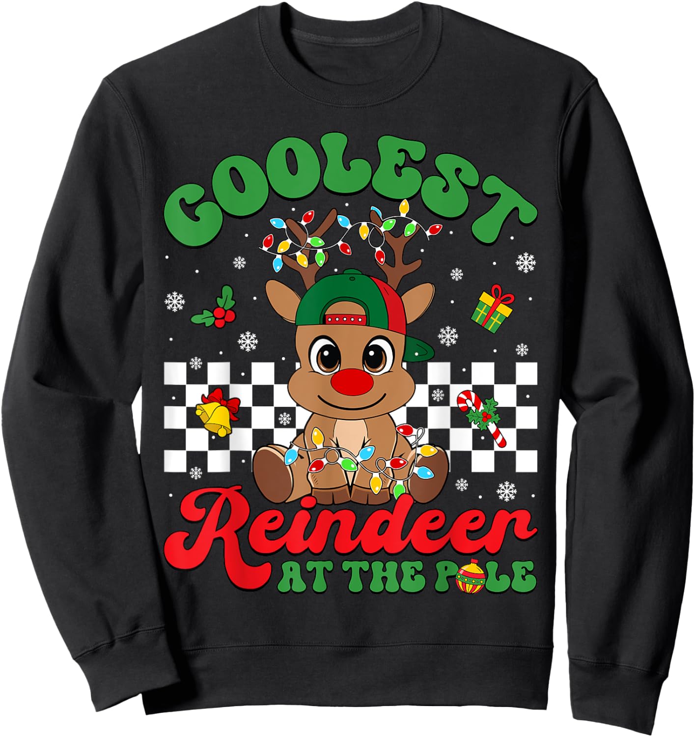 Coolest Reindeer At The Pole North Pole Christmas Boys Kids Sweatshirt - Sweatshirt | Black