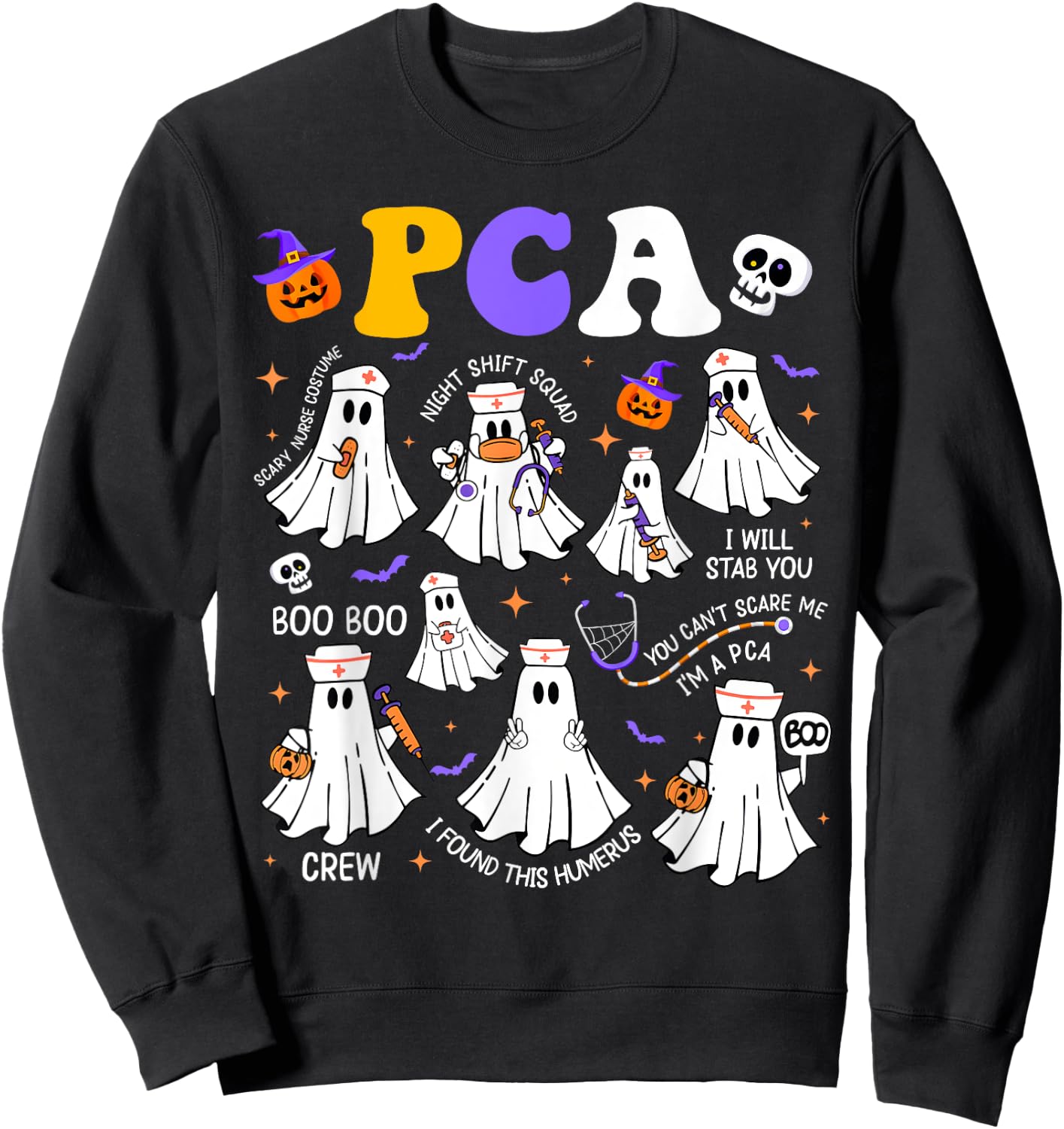Spooky PCA Ghost Halloween Cute Groovy Nursing Halloween Sweatshirt - Sweatshirt | Black