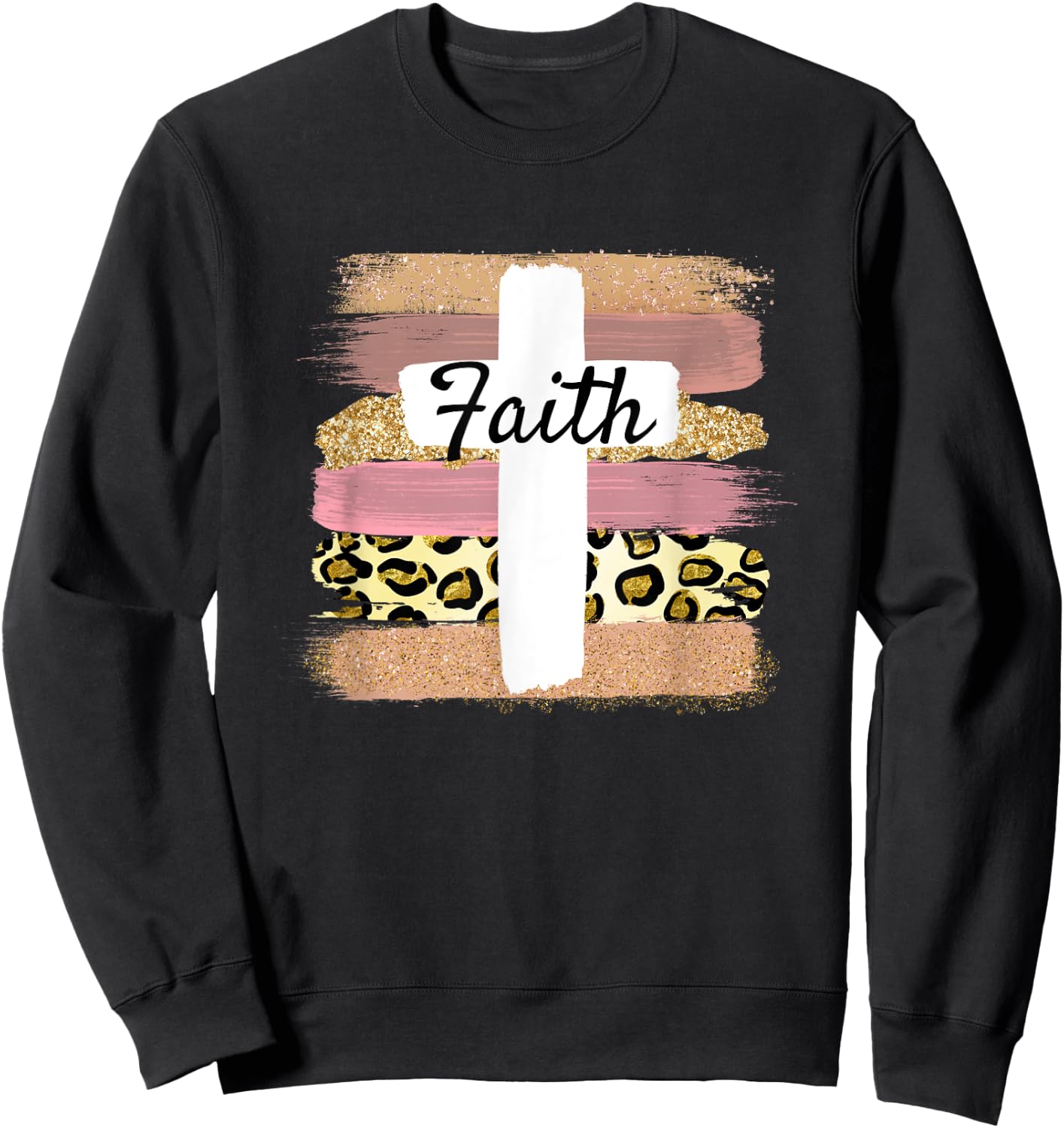 Christian Faith & Cross Leopard Cheetah Ombre Print Jesus Sweatshirt - Sweatshirt | Black