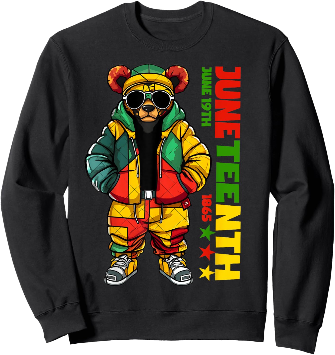 Juneteenth Black King Hip Hop Teddy Bear African American Sweatshirt - Sweatshirt | Black
