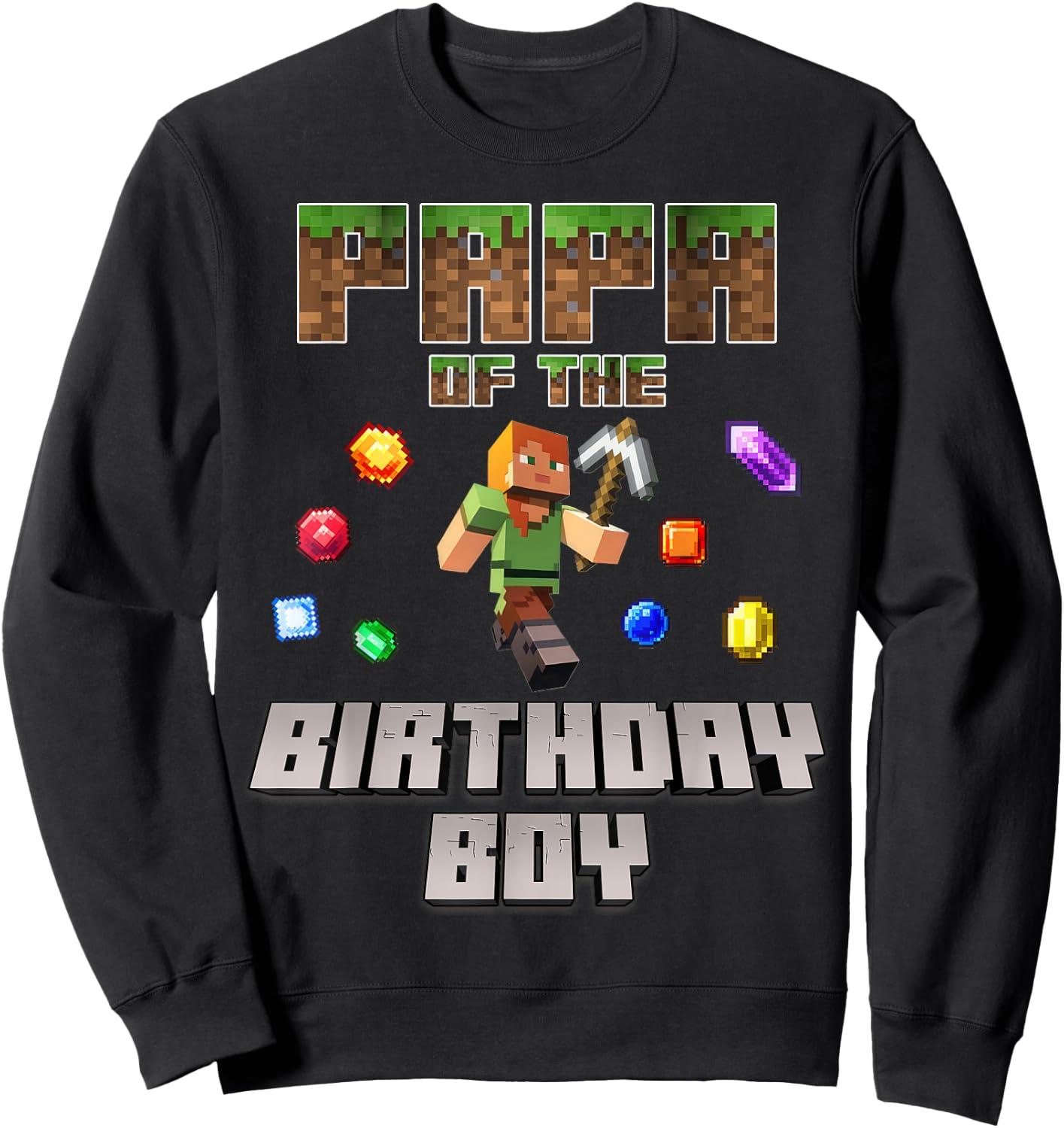 Papa Of The Birthday Boy Video Gamer Pixel Number Sweatshirt - Sweatshirt | Black