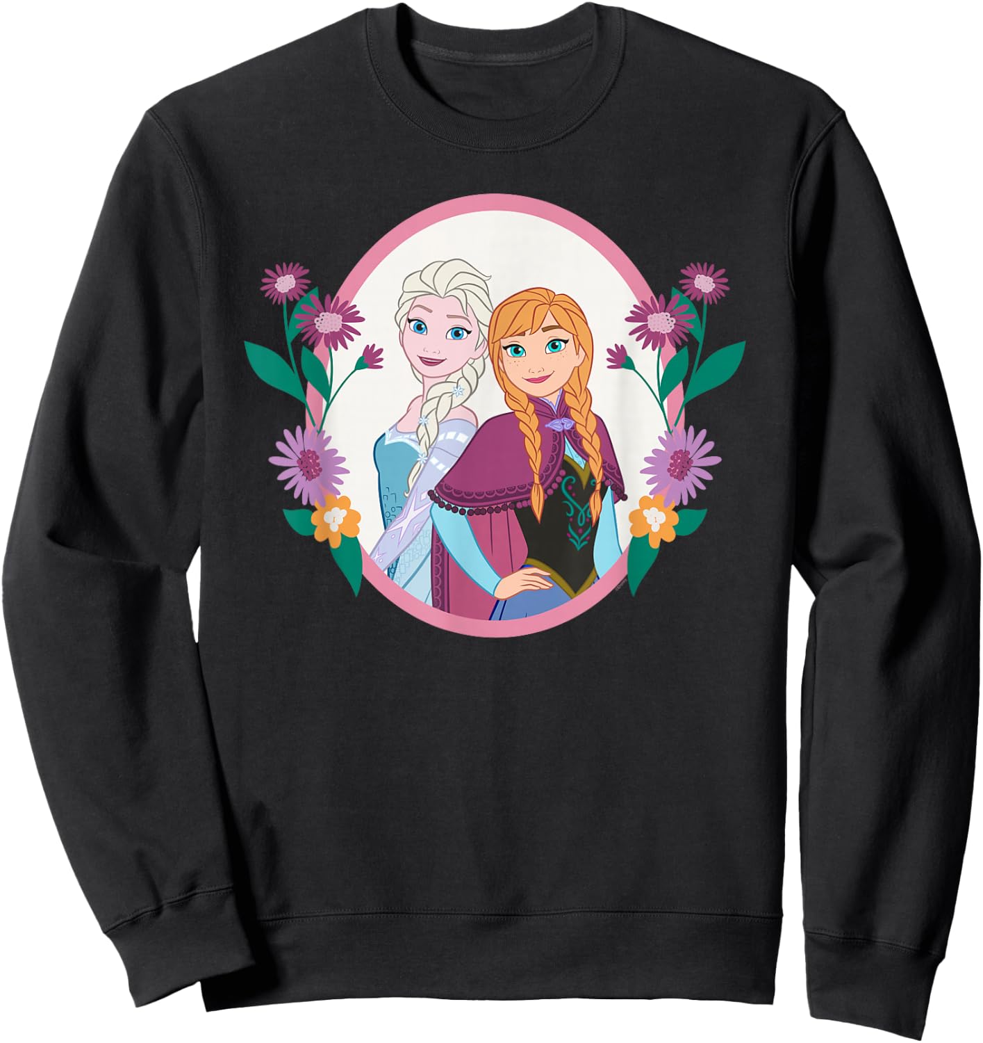 Disney Princess Frozen Elsa and Anna Easter Spring Flowers Sweatshirt - Sweatshirt | Black