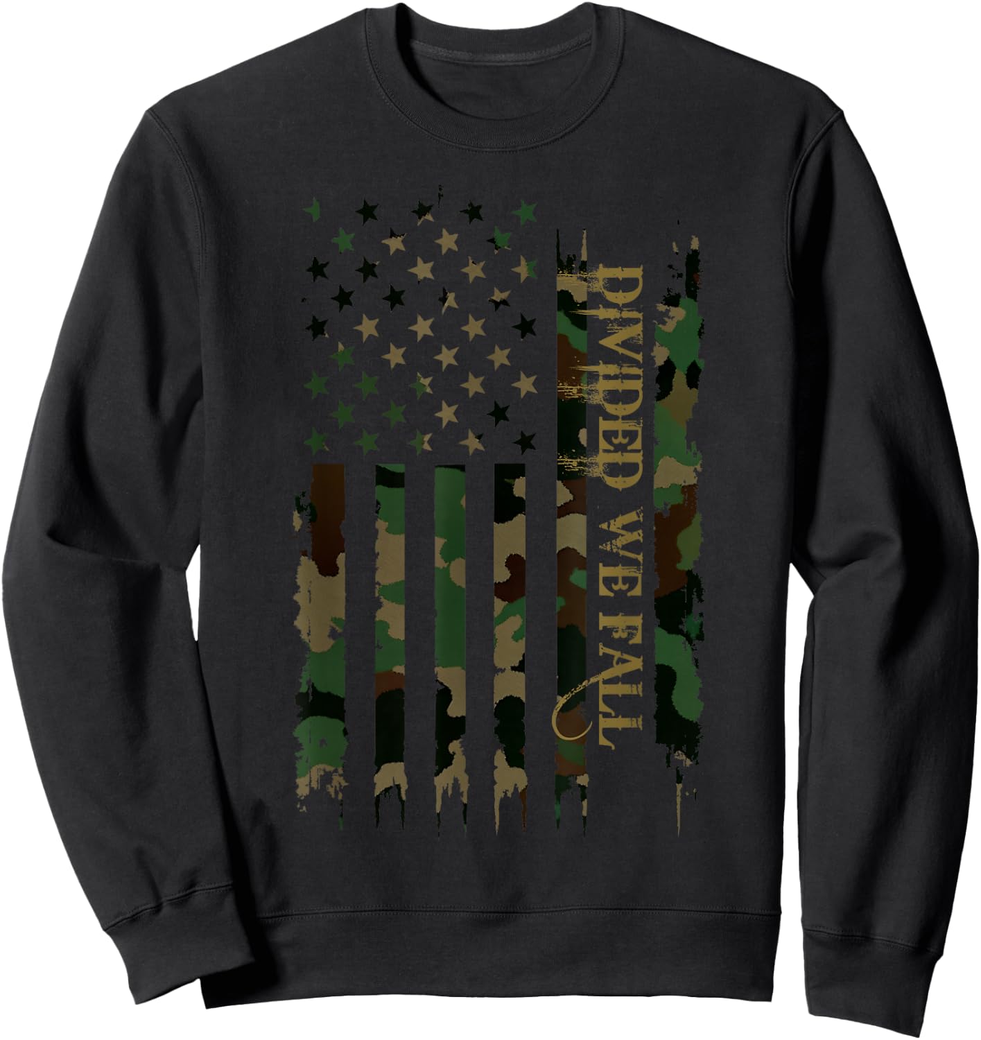 Divided We Fall United States Distressed Camo w US Flag Sweatshirt - Sweatshirt | Black