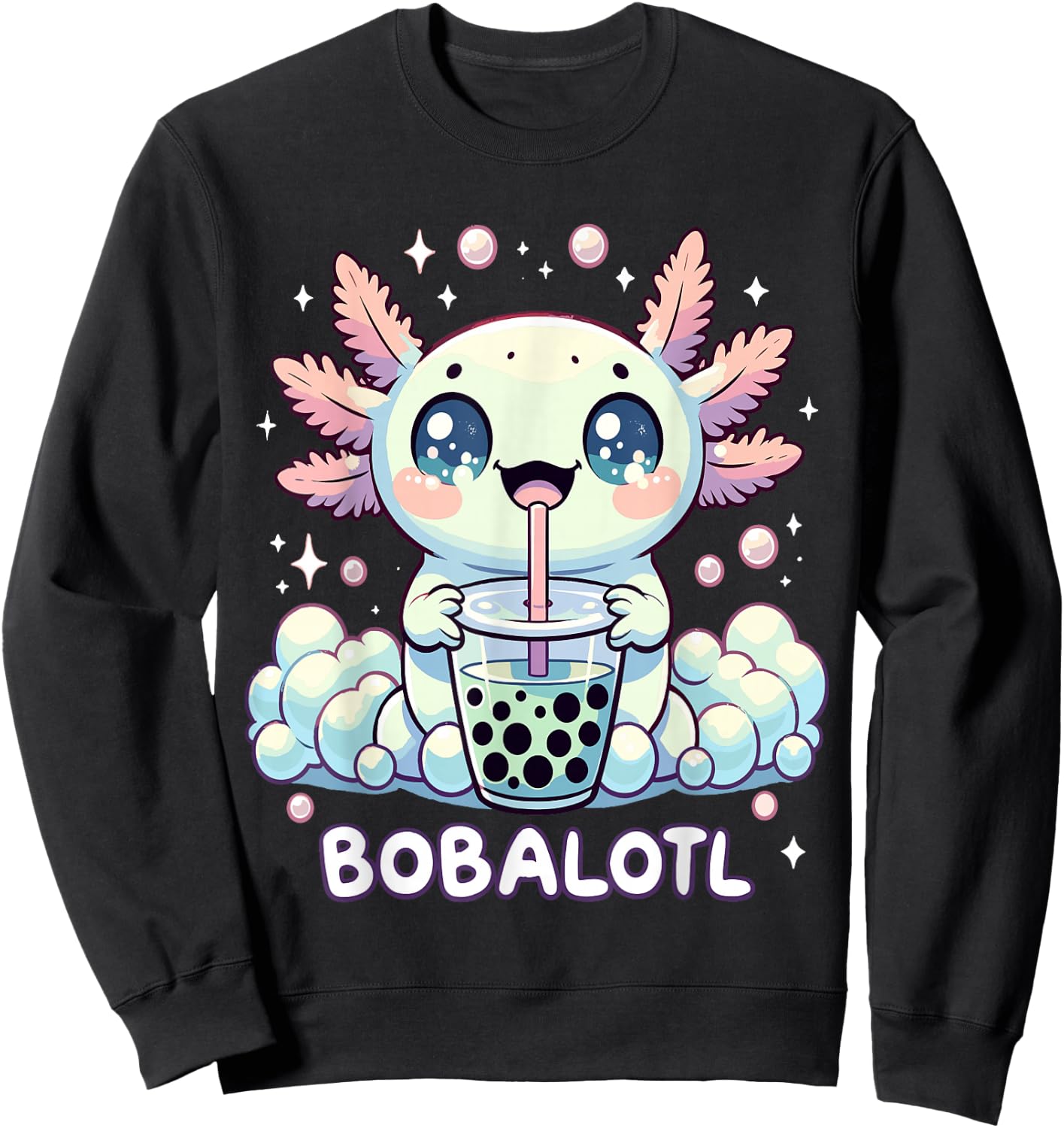 Axolotl Bubble Tea Anime Kawaii Cute Axolotl Sweatshirt - Sweatshirt | Black