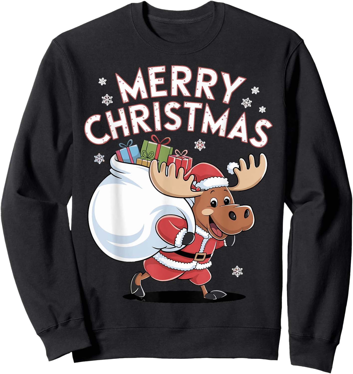 Merry Christmas Moose Sweatshirt - Sweatshirt | Black