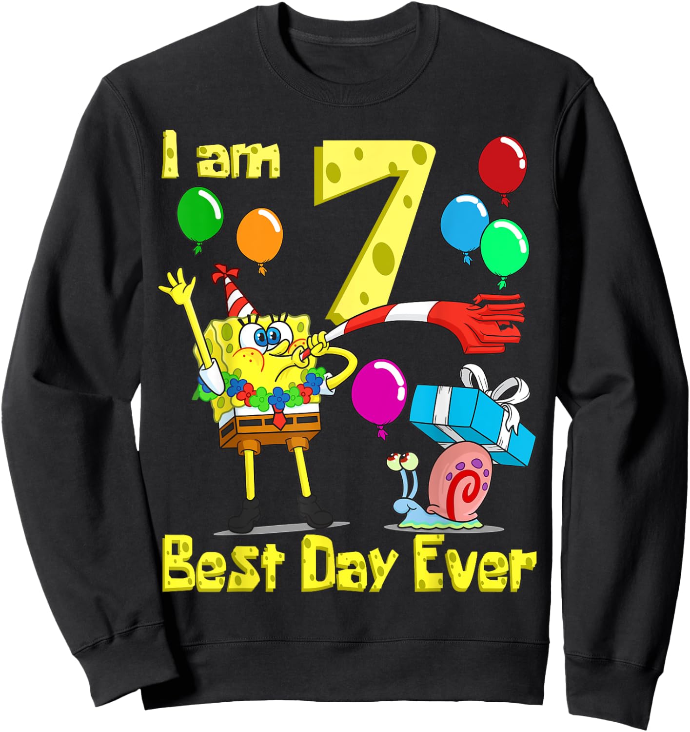 Mademark x SpongeBob SquarePants - SpongeBob I am 7 Years Old Birthday Party Sweatshirt - Sweatshirt | Black