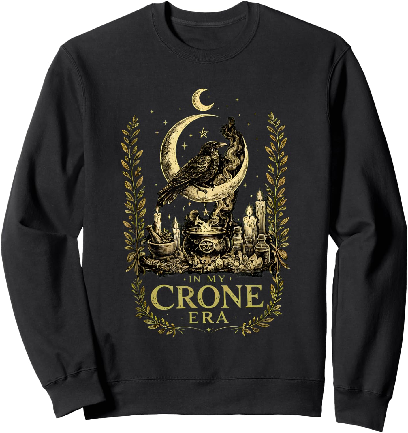 in My Crone Era Witchy Spiritual Gothic Raven Graphic Sweatshirt - Sweatshirt | Black