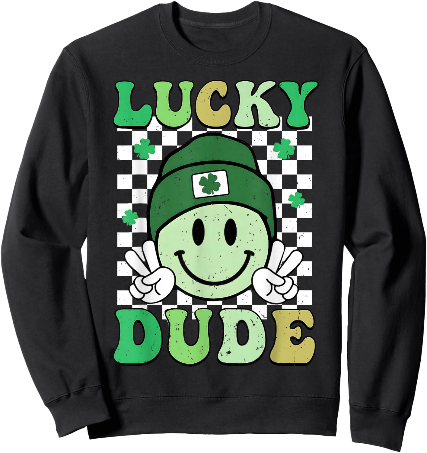 Lucky Dude St Patrick's Day Sunglasses With Lucky Shamrock Sweatshirt - Sweatshirt | Black