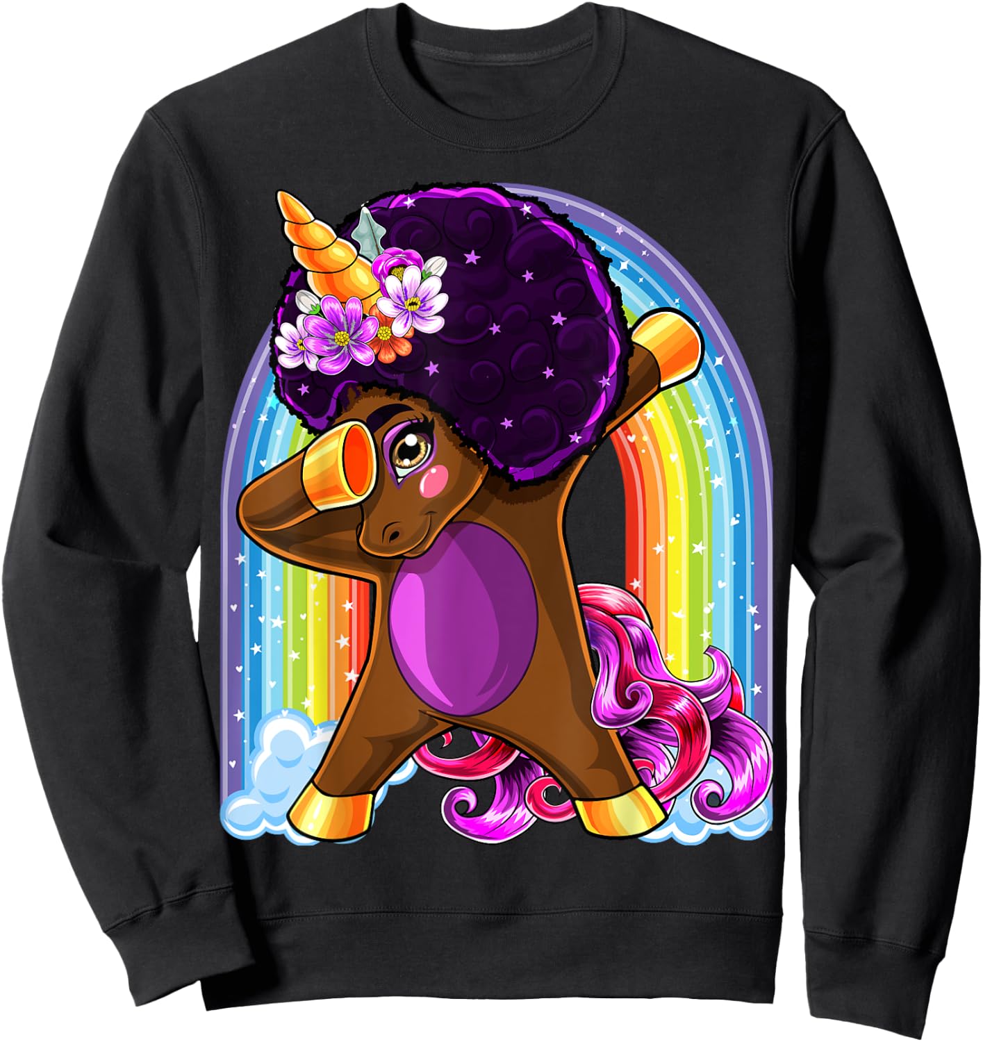 Dabbing Unicorn Afro Natural Hair African American Shirt Sweatshirt - Sweatshirt | Black