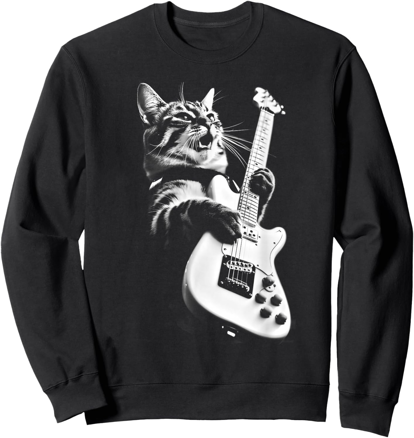 Rock Cat Playing Guitar - Funny Guitar Cat Sweatshirt - Sweatshirt | Black