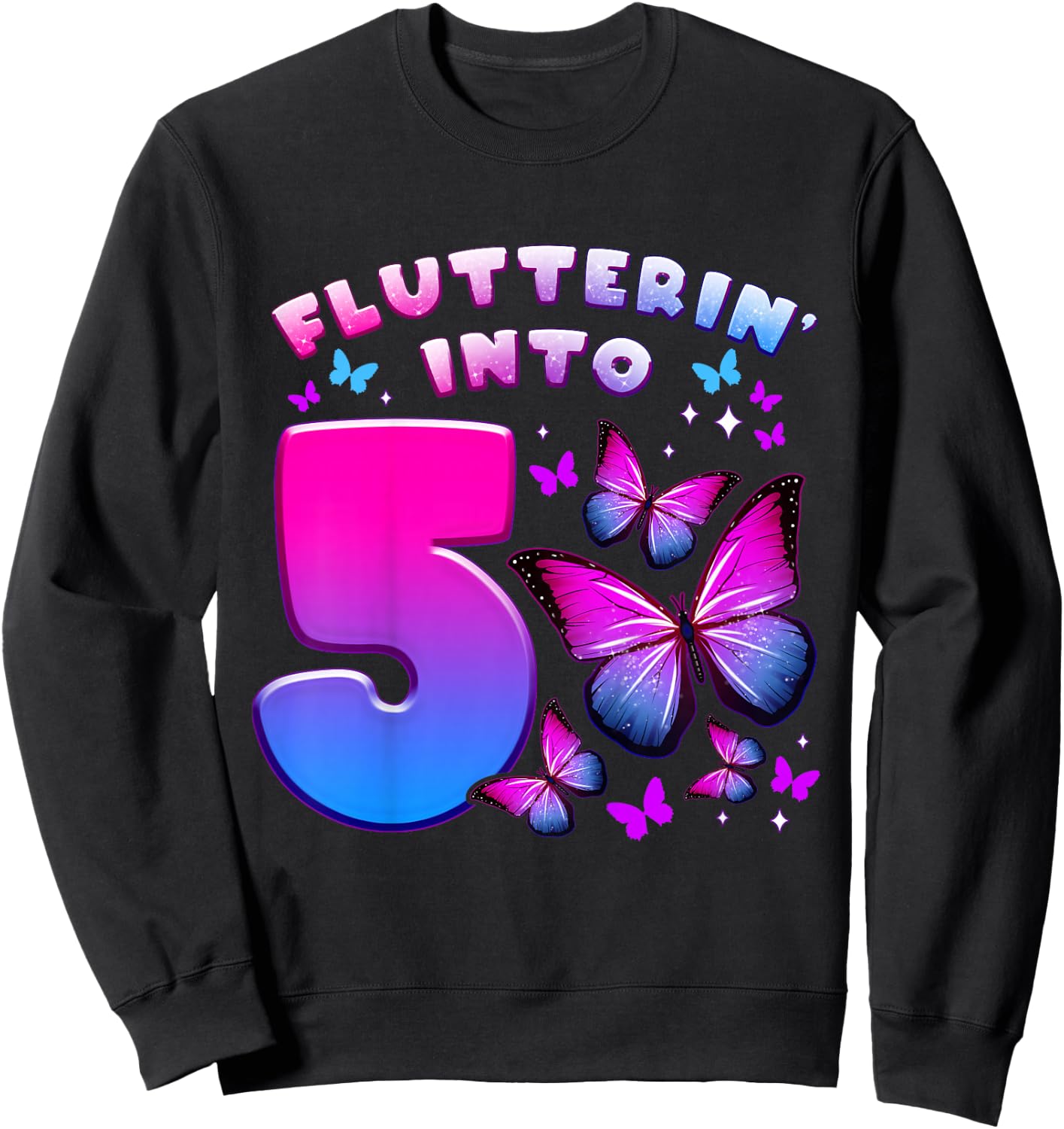 Birthday Girl 5 Years Old Butterfly Number 5 Sweatshirt - Sweatshirt | Black