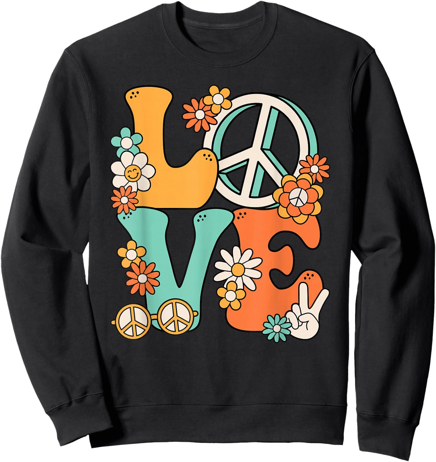 60s 70s Hippie Love Peace Groovy Party Outfit Retro , black Sweatshirt - Sweatshirt | Black