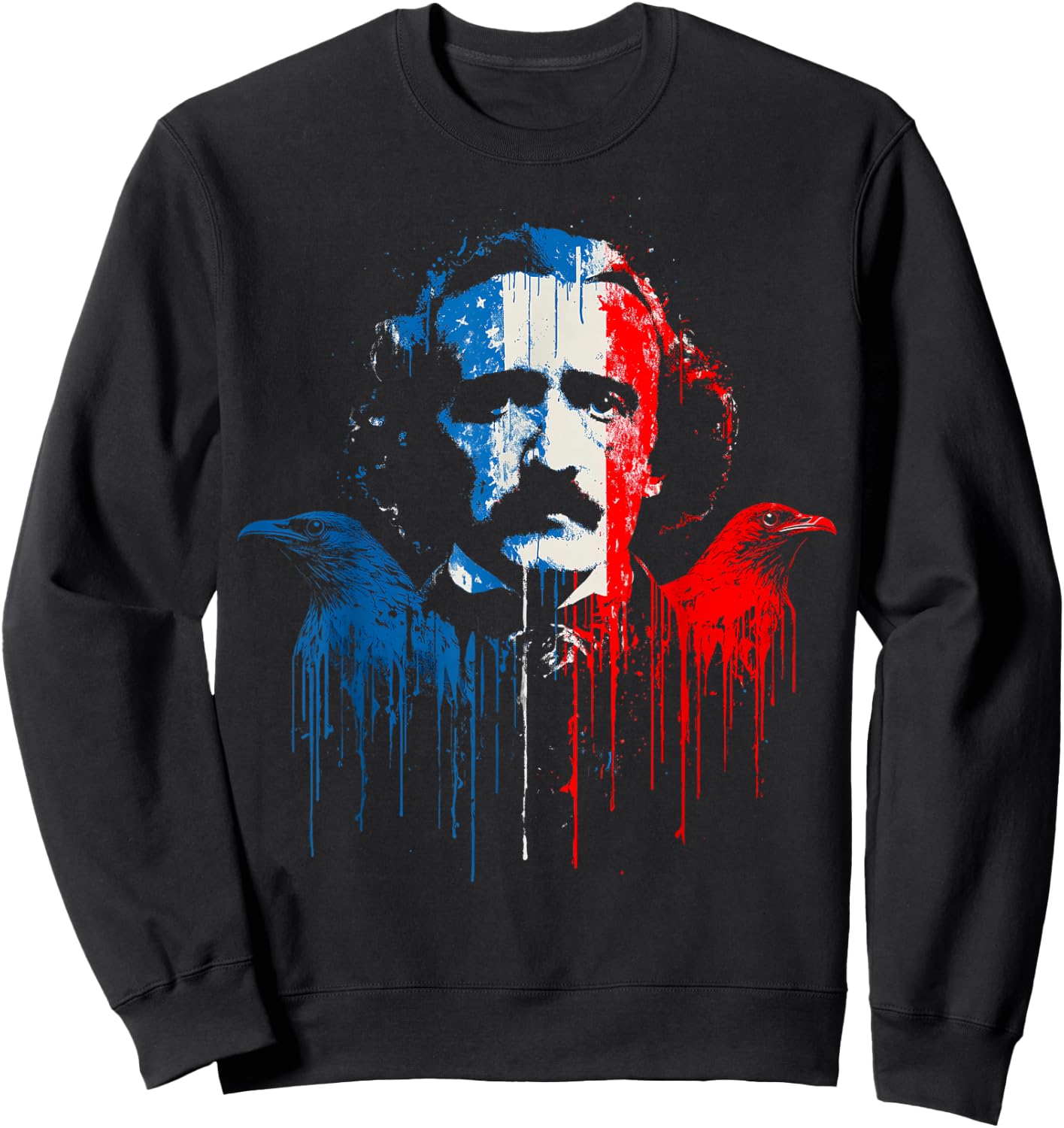 Edgar Allan Poe Horror Fiction American Flag USA Drip Sweatshirt - Sweatshirt | Black