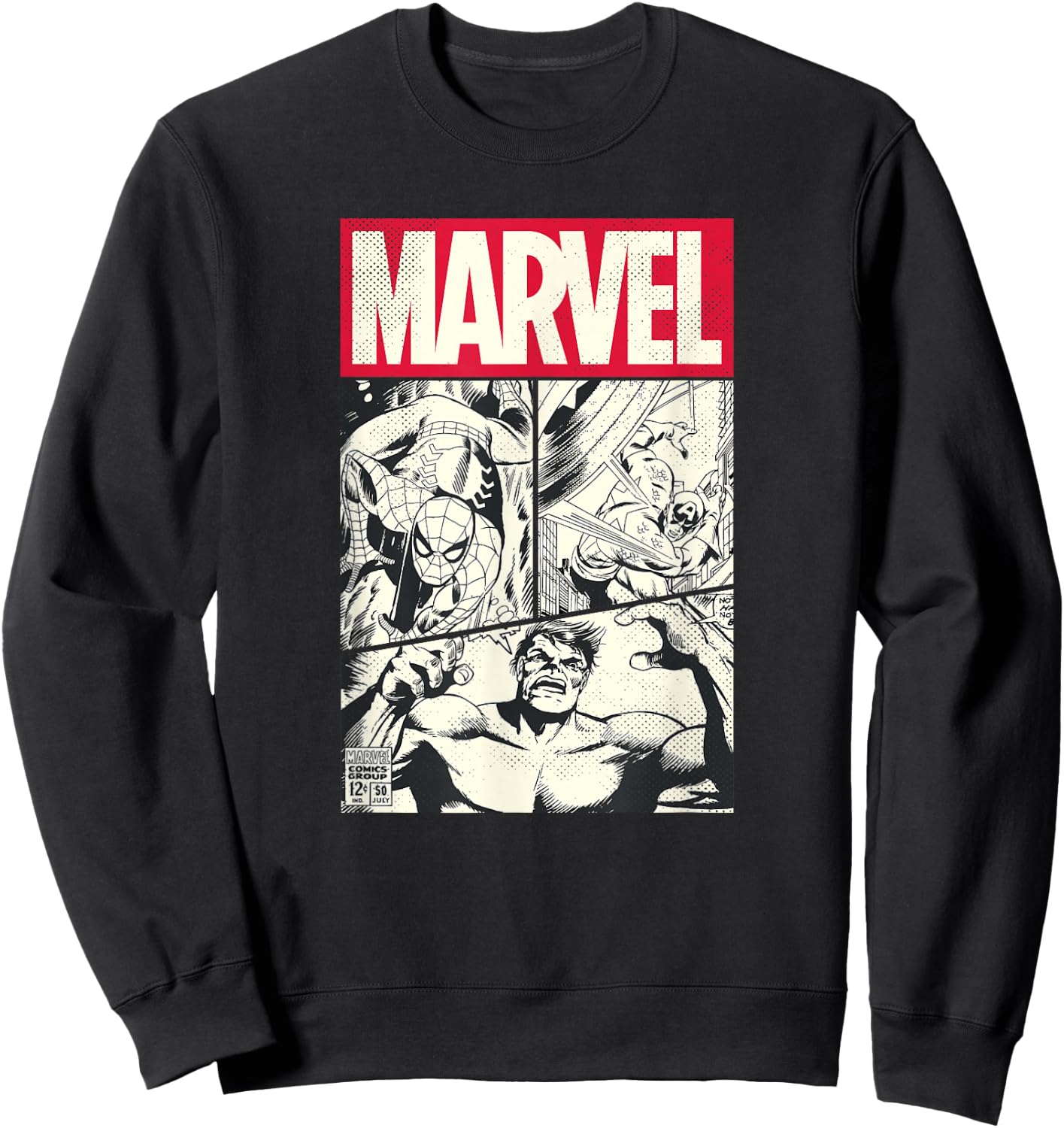 Marvel Comic Cover With Spider-Man, Captain America, Hulk , Black, S Sweatshirt - Sweatshirt | Black