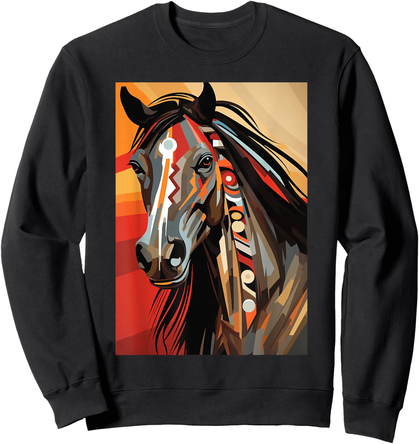 Indianer Geometrisch Abstrakt Tribal Art Pferd Sweatshirt - Sweatshirt | Black