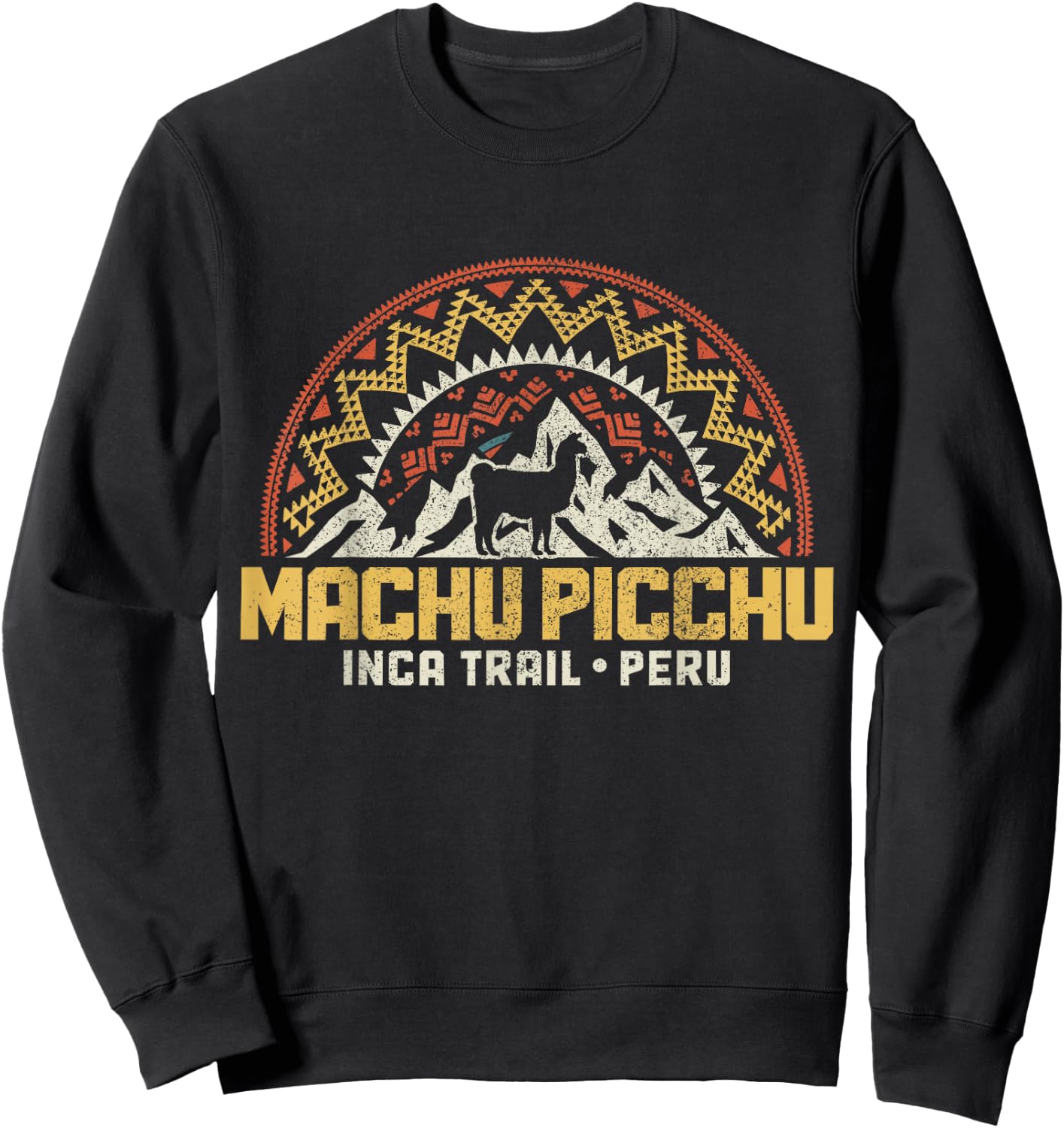 Machu Picchu Peru Inca Trail Souvenir Lama Alpaca Vintage Sweatshirt - Sweatshirt | Black