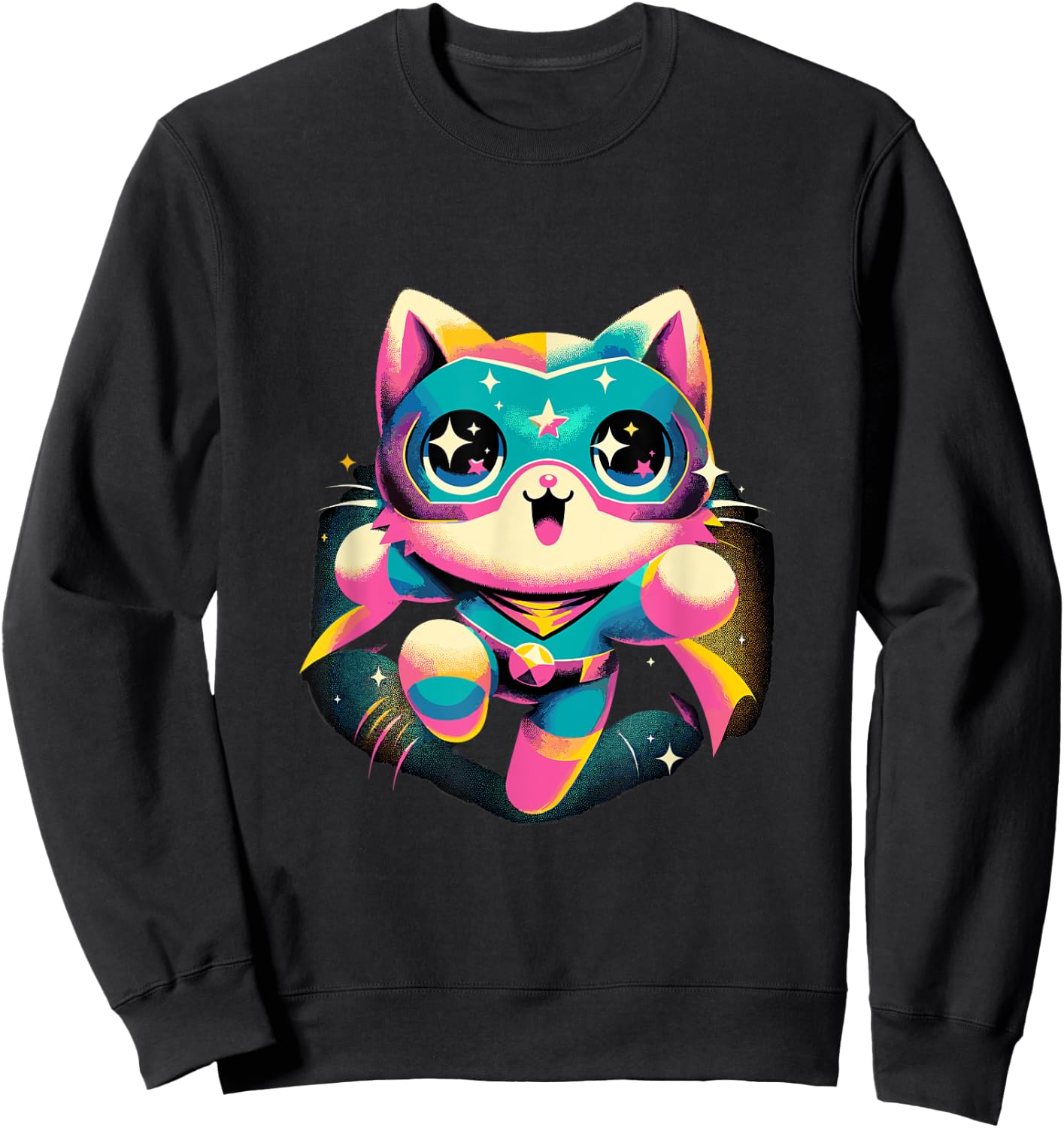 Kawaii Cat Hero - Cute Anime Superhero , Small, Black Sweatshirt - Sweatshirt | Black