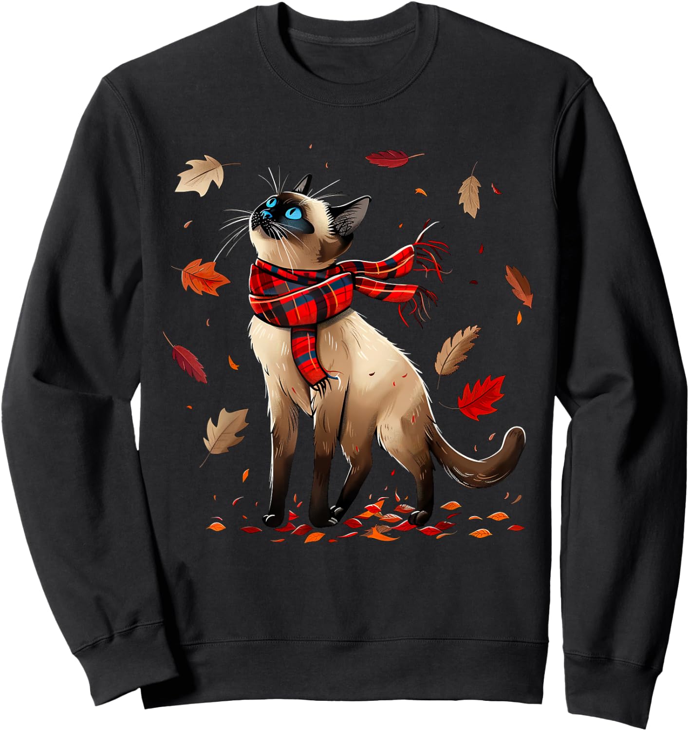 Retro Fall Leaf Siamese Cat Autumn Season Thanksgiving (kid) Sweatshirt - Sweatshirt | Black