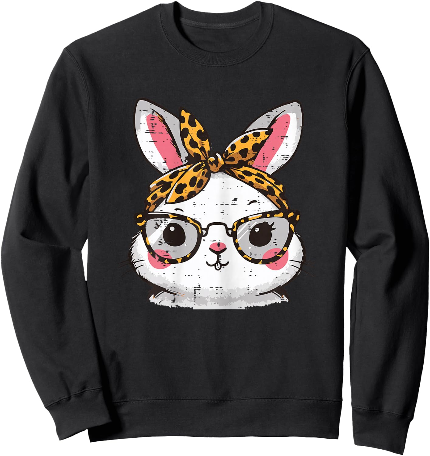 Easter Bunny Face Leopard Glasses Rabbit Women Girls Kids Sweatshirt - Sweatshirt | Black
