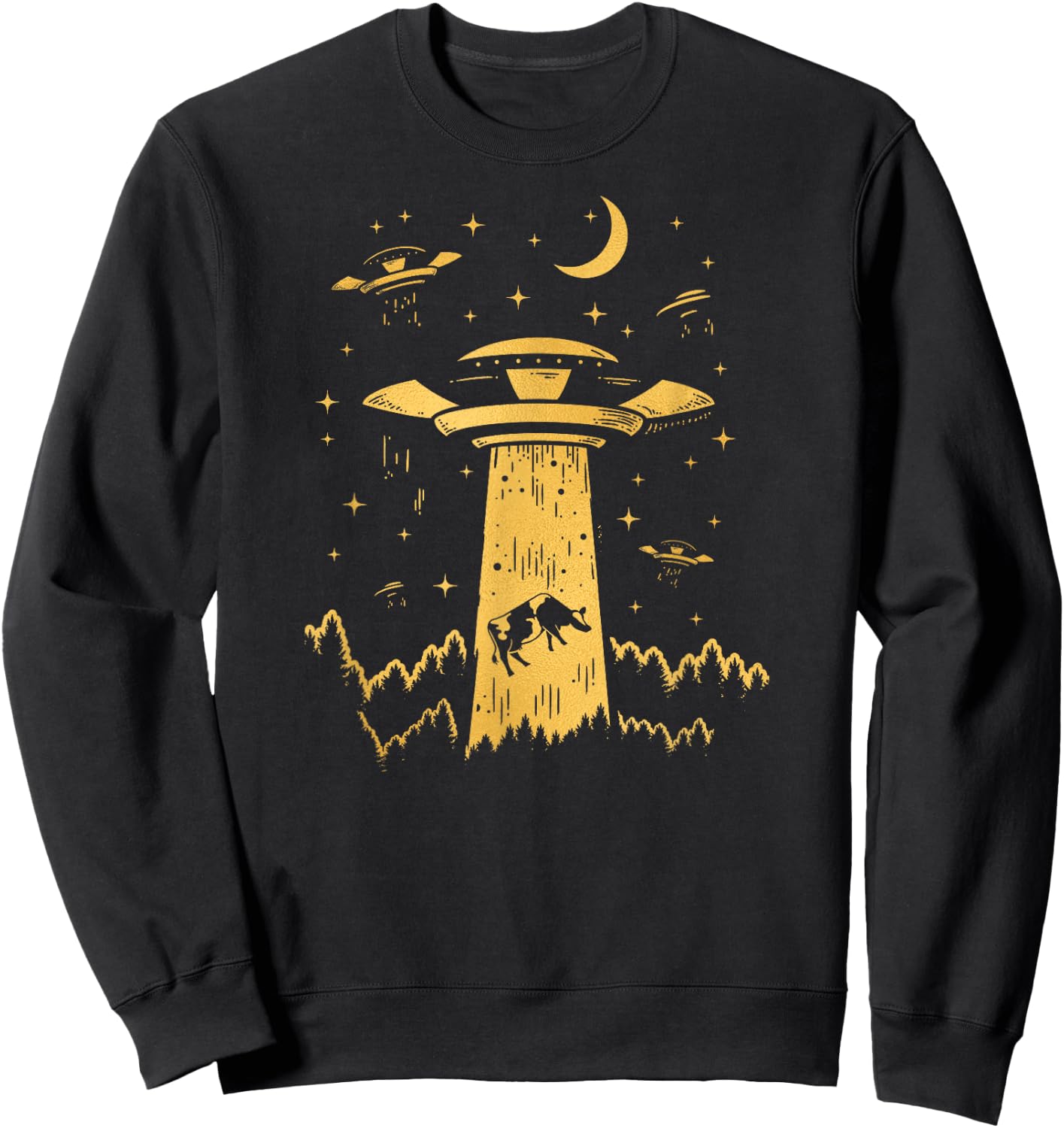 Cow Novelty UFO Alien Abduction Flying Saucer Cow Art Sweatshirt - Sweatshirt | Black